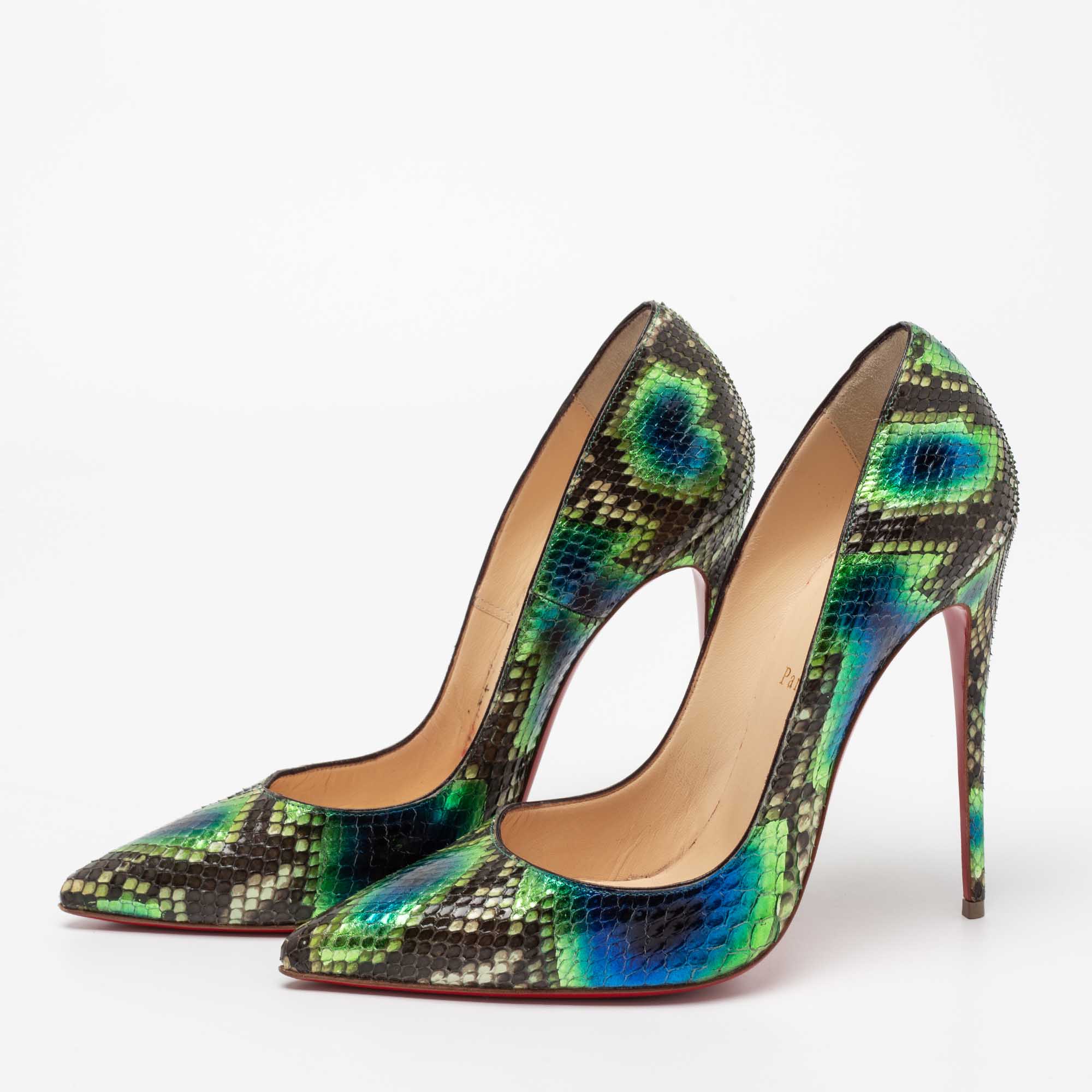 

Christian Louboutin Tri Color Snakeskin Leather So Kate Pumps Size, Green