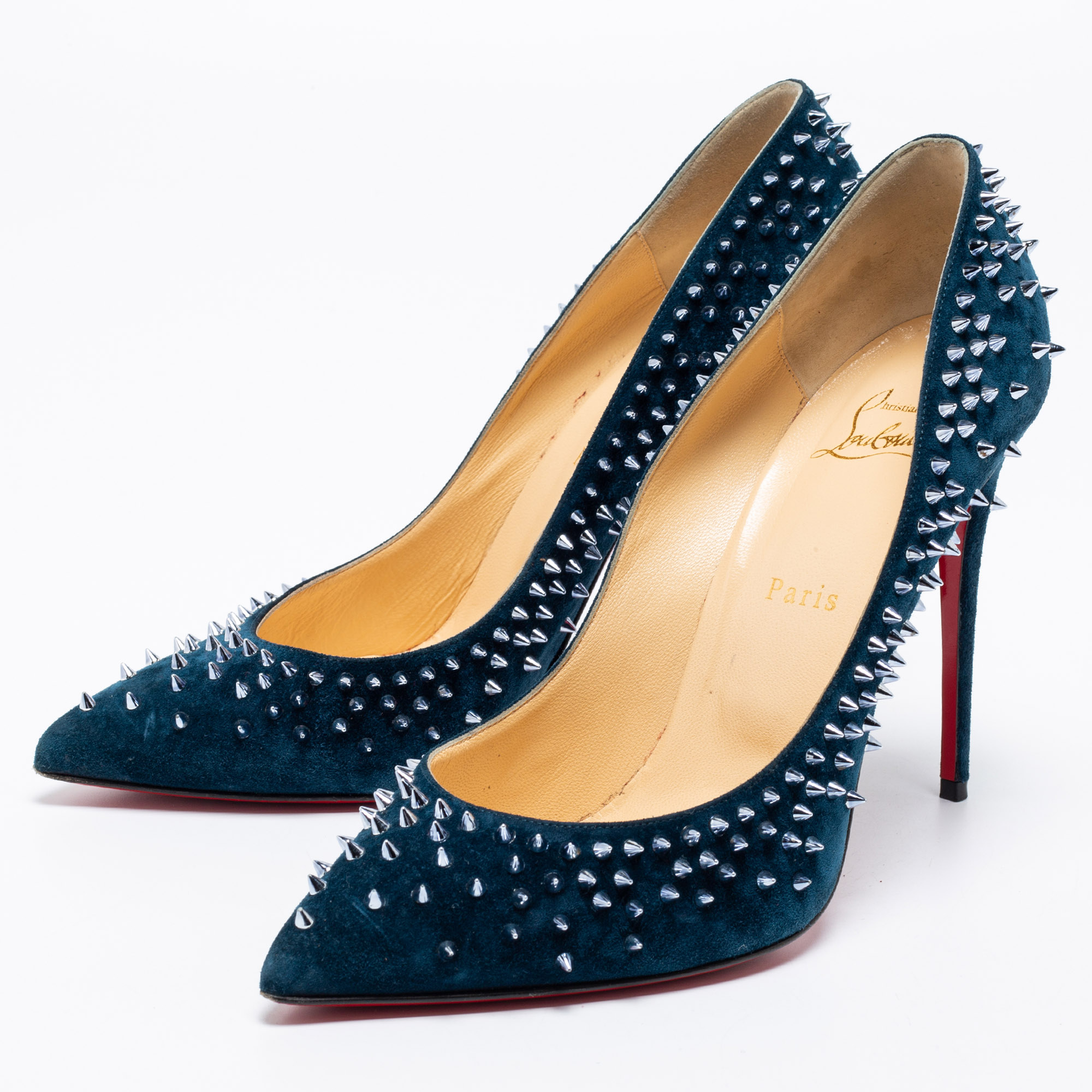 

Christian Louboutin Navy Blue Suede Escarpic Spiked Pumps Size