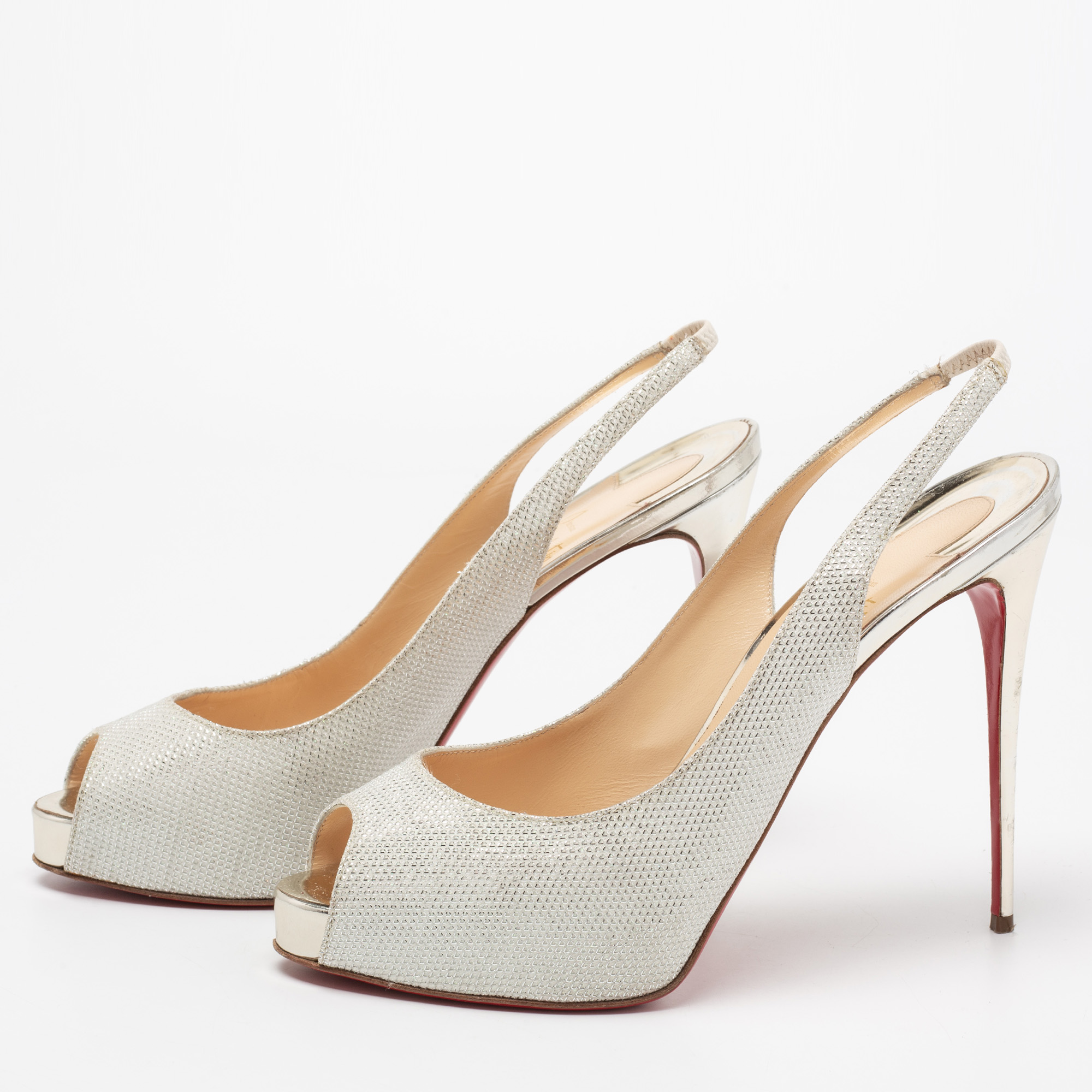 

Christian Louboutin White Glitter Very Prive Sandals Size