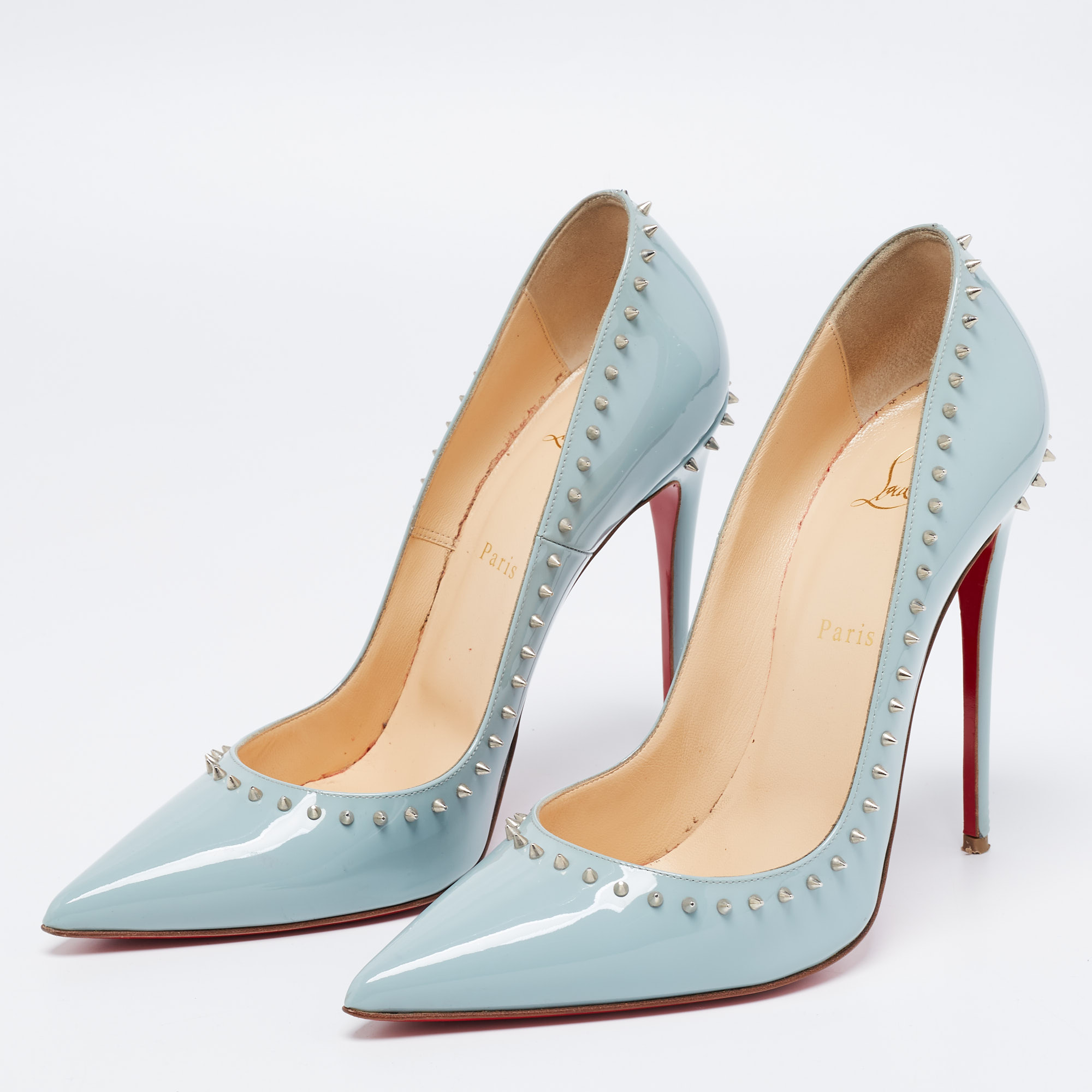 

Christian Louboutin Pale Blue Patent Leather Anjalina Pumps Size