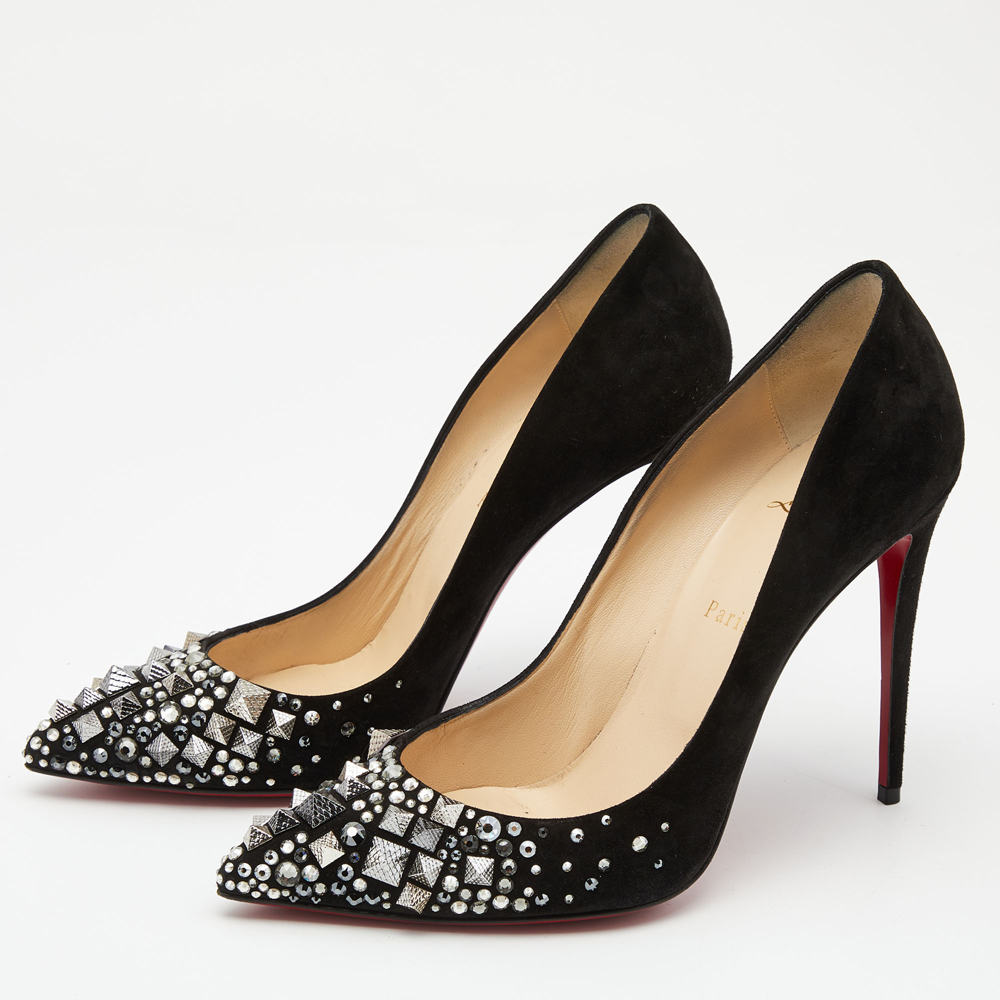 

Christian Louboutin Black Suede Embellished Keopump Pumps Size