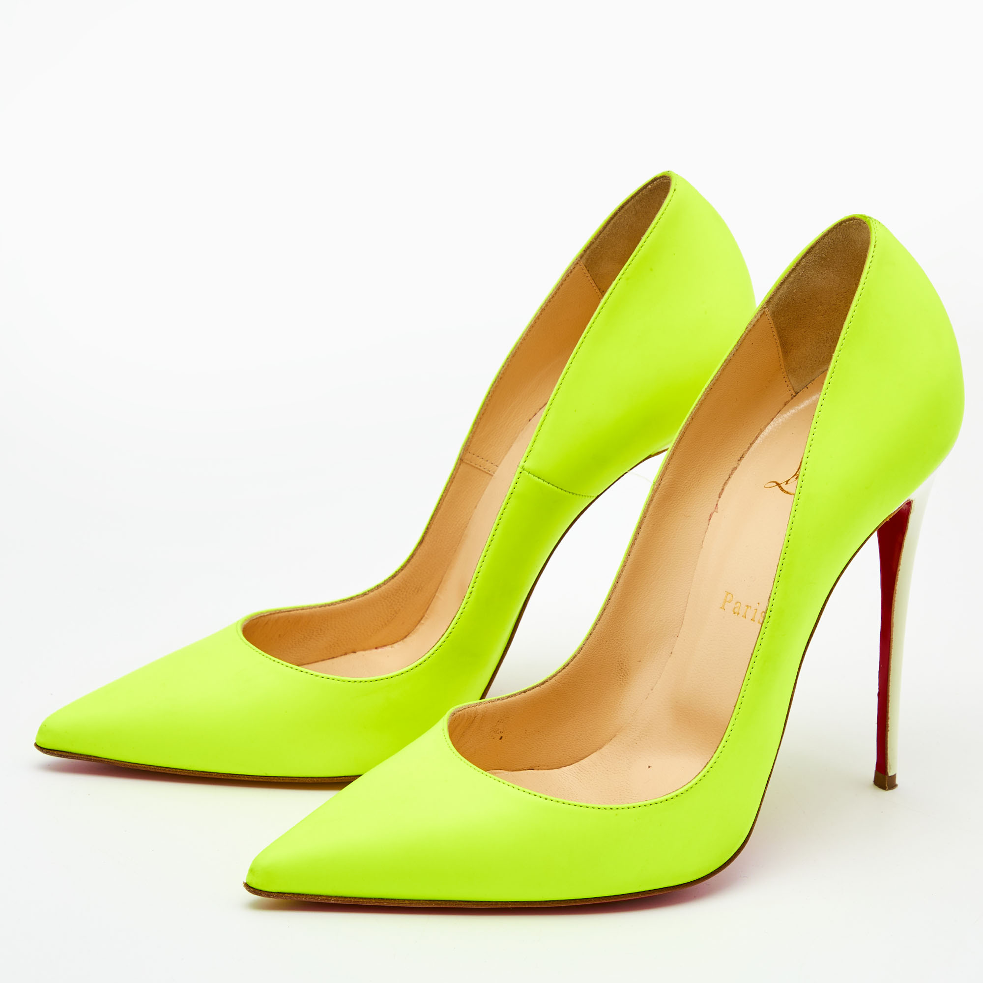 

Christian Louboutin Neon Green/White Leather So Kate Pumps Size