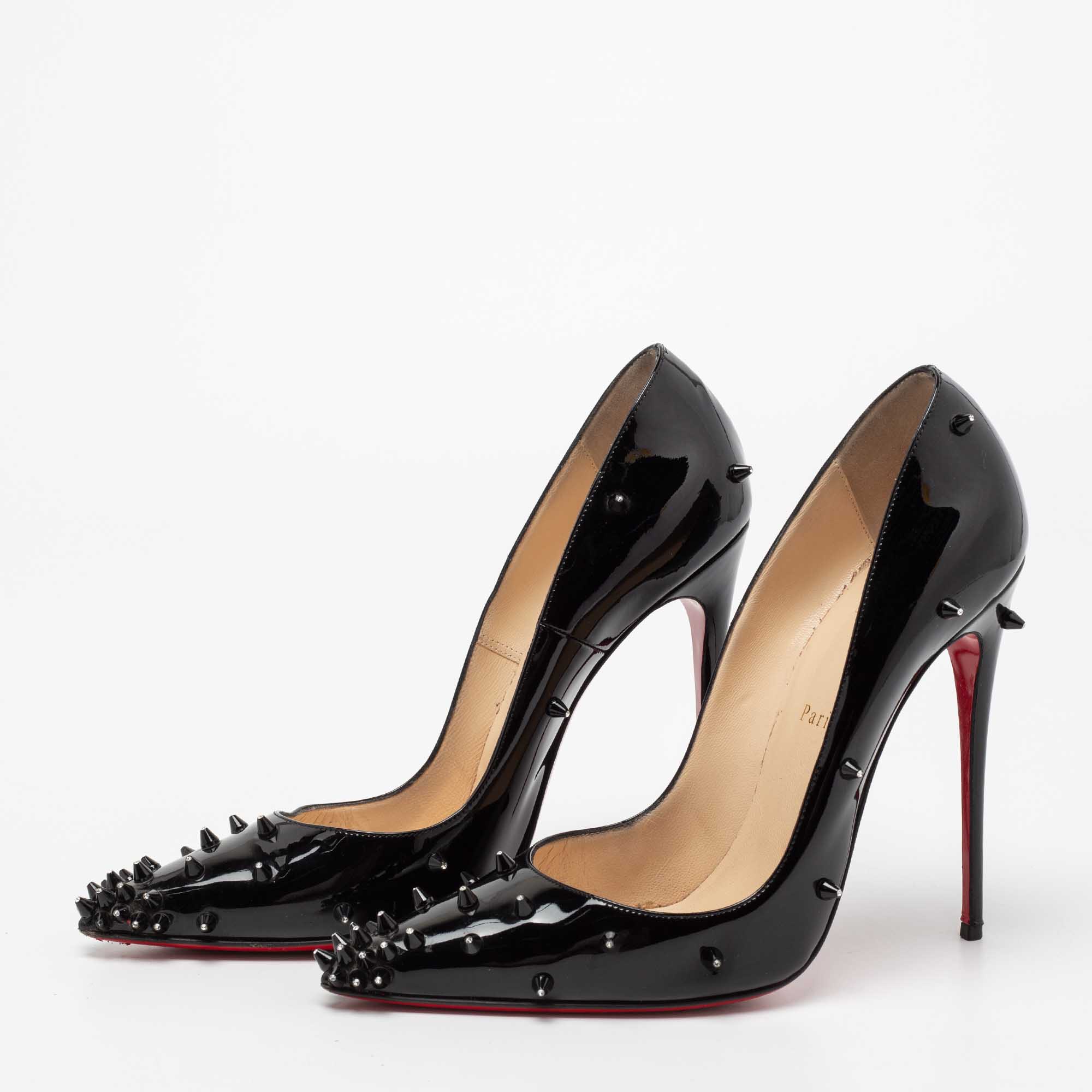 

Christian Louboutin Black Patent Leather Diamond Spike Pointed Toe Pumps Size