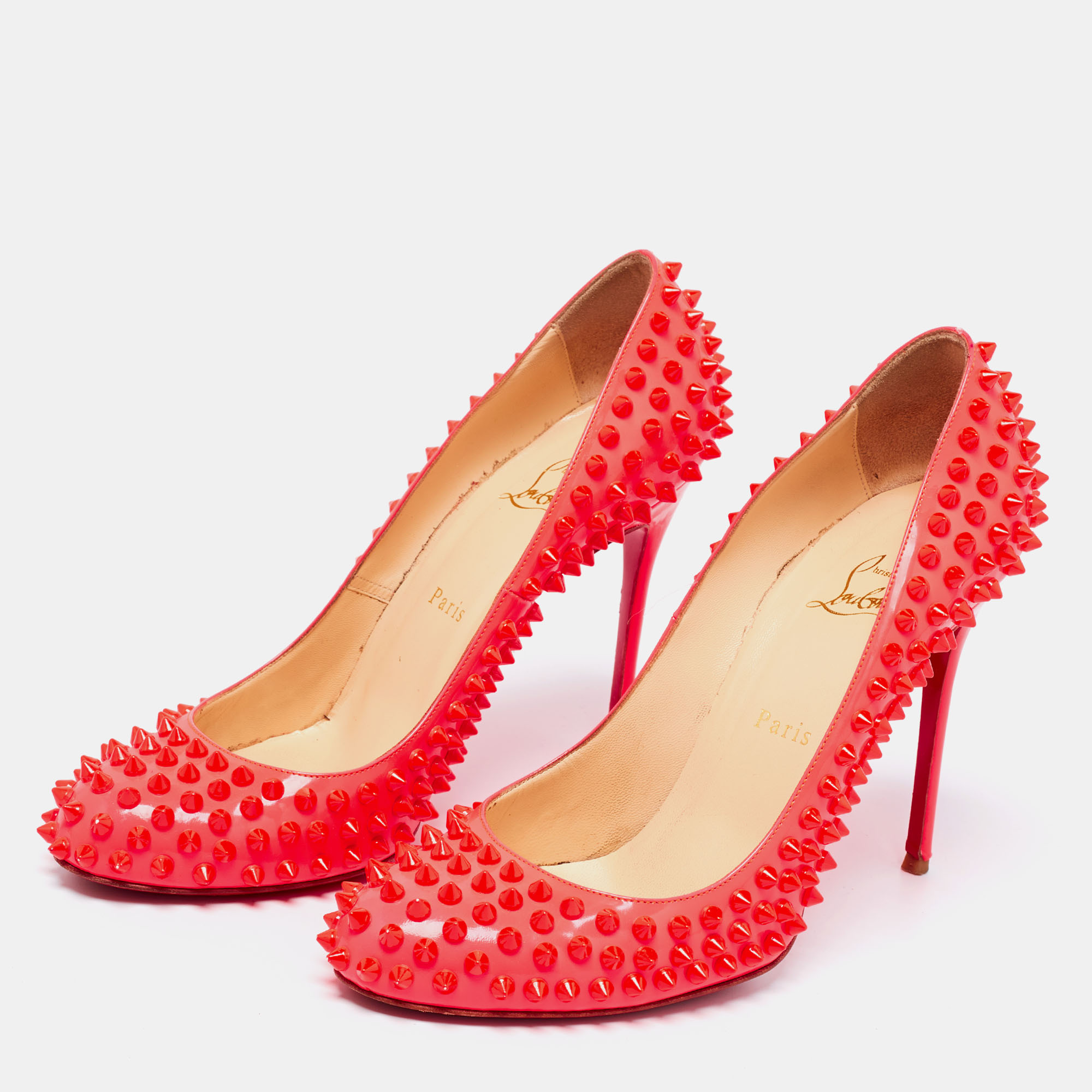 

Christian Louboutin Neon Pink Leather Fifi Spike Pumps Size