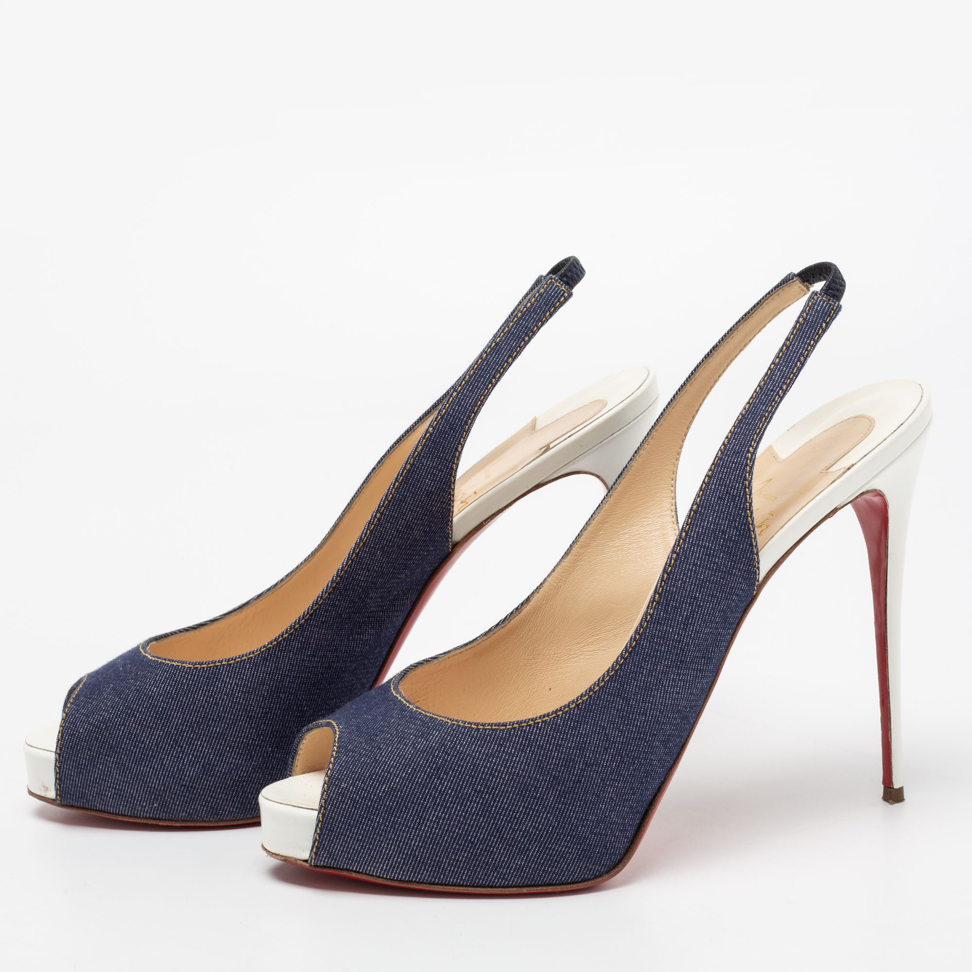 

Christian Louboutin Navy Blue Denim Private Number Slingback Sandals Size