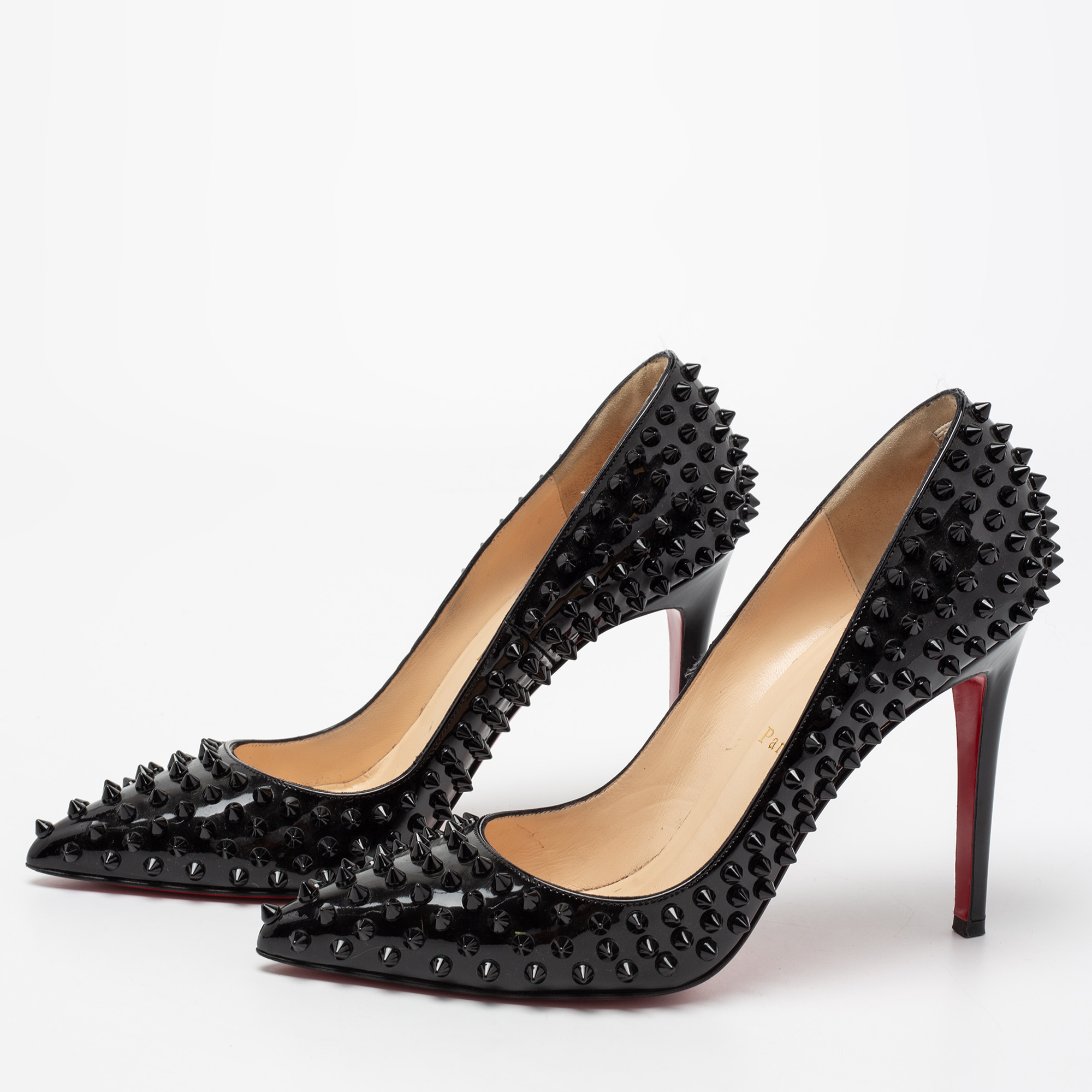 

Christian Louboutin Patent Leather Pigalle Spikes Pumps Size, Black