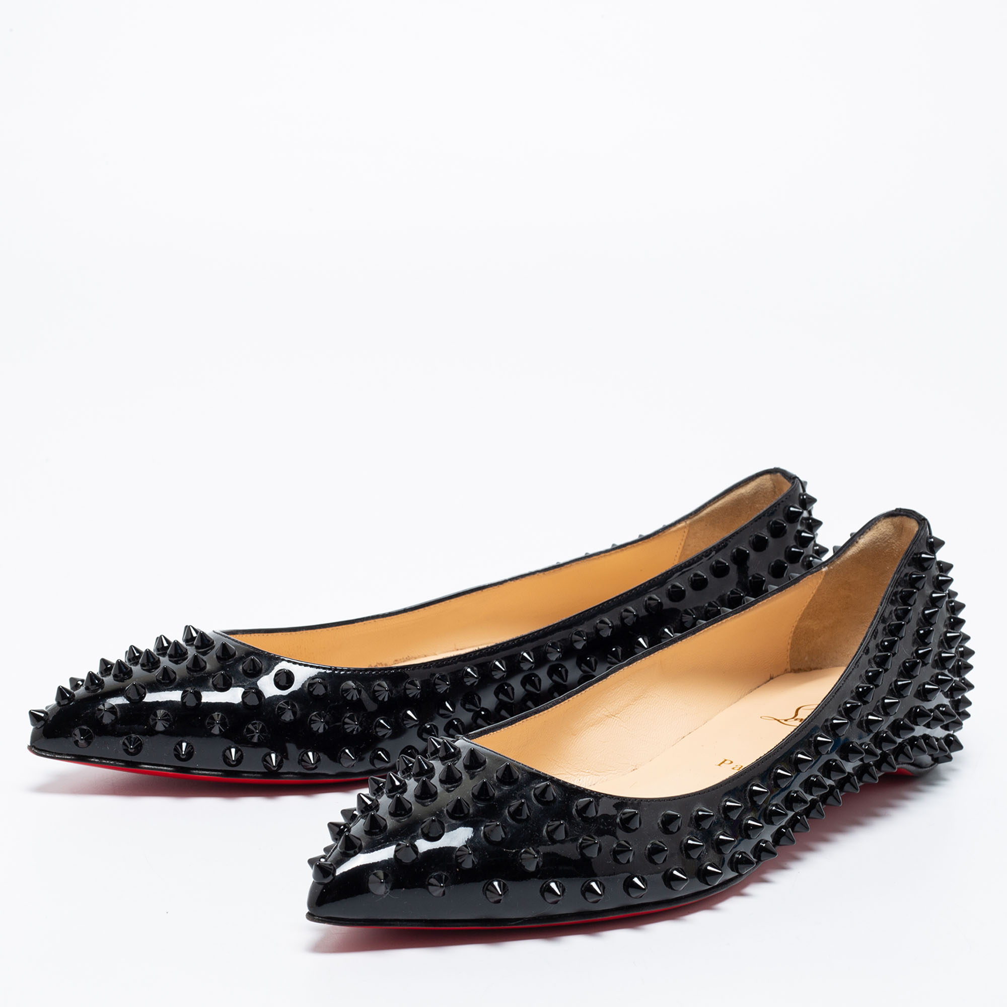 

Christian Louboutin Black Patent Leather Pigalle Spikes Ballet Flats Size