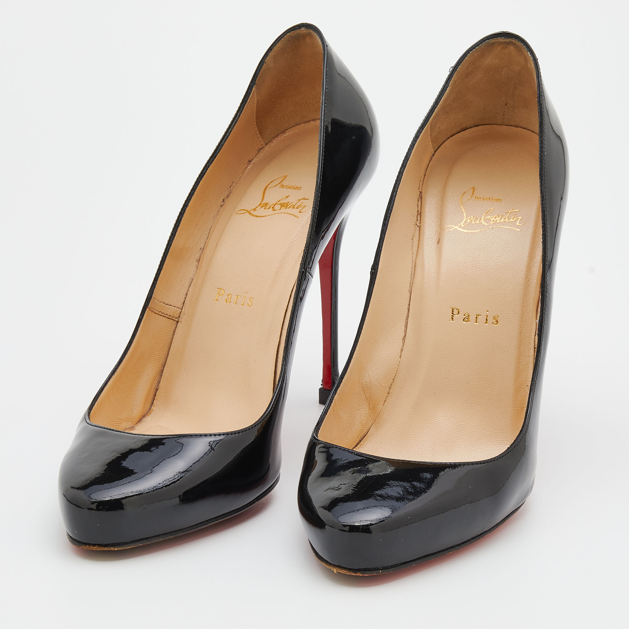 

Christian Louboutin Black Patent Leather Round Toe Pumps Size