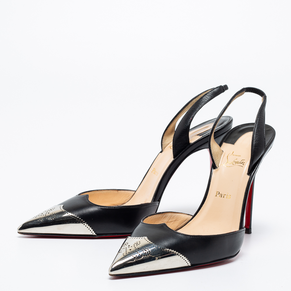 

Christian Louboutin Black Leather Calamijane Slingback Pumps Size