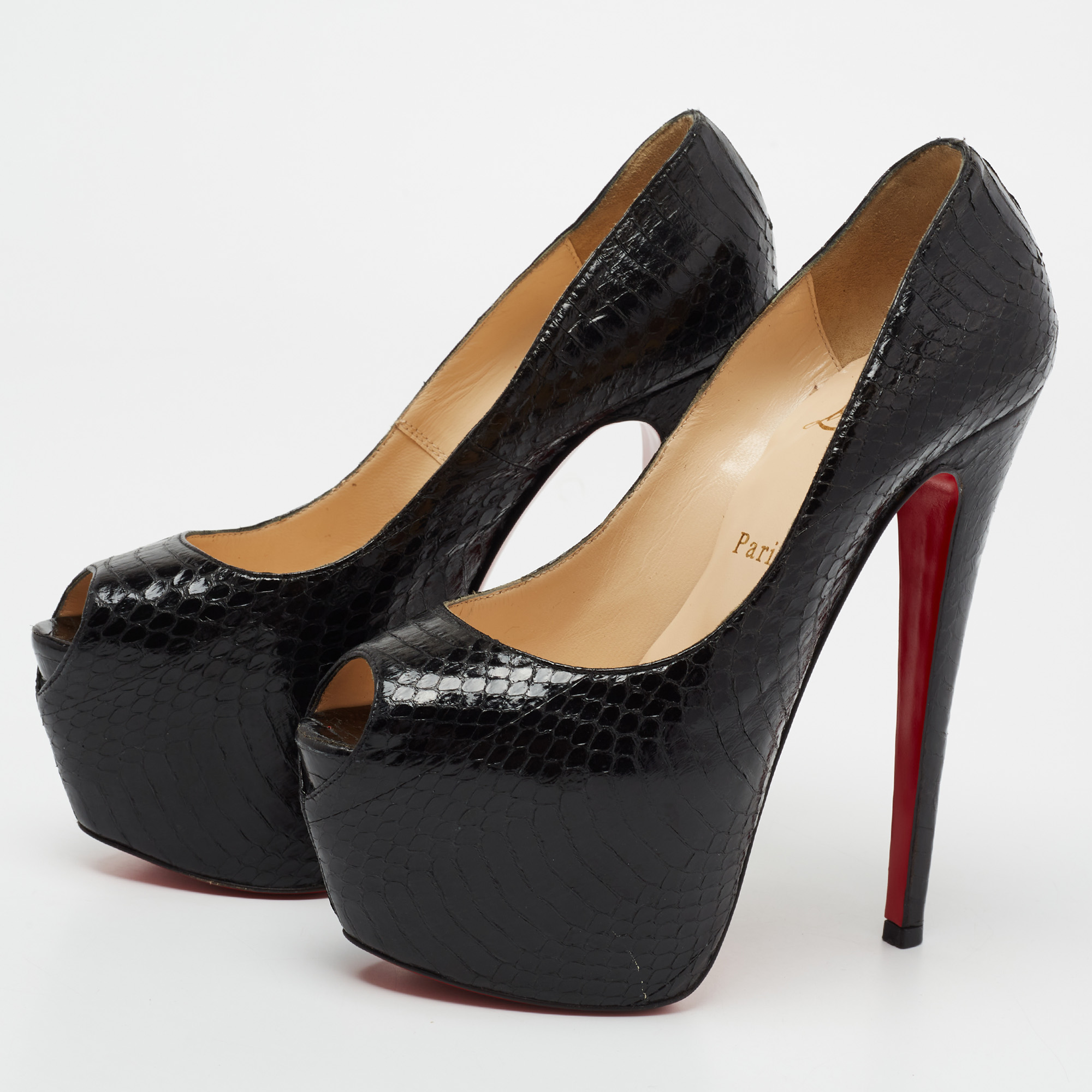 

Christian Louboutin Black Python Leather Highness Platform Pumps Size