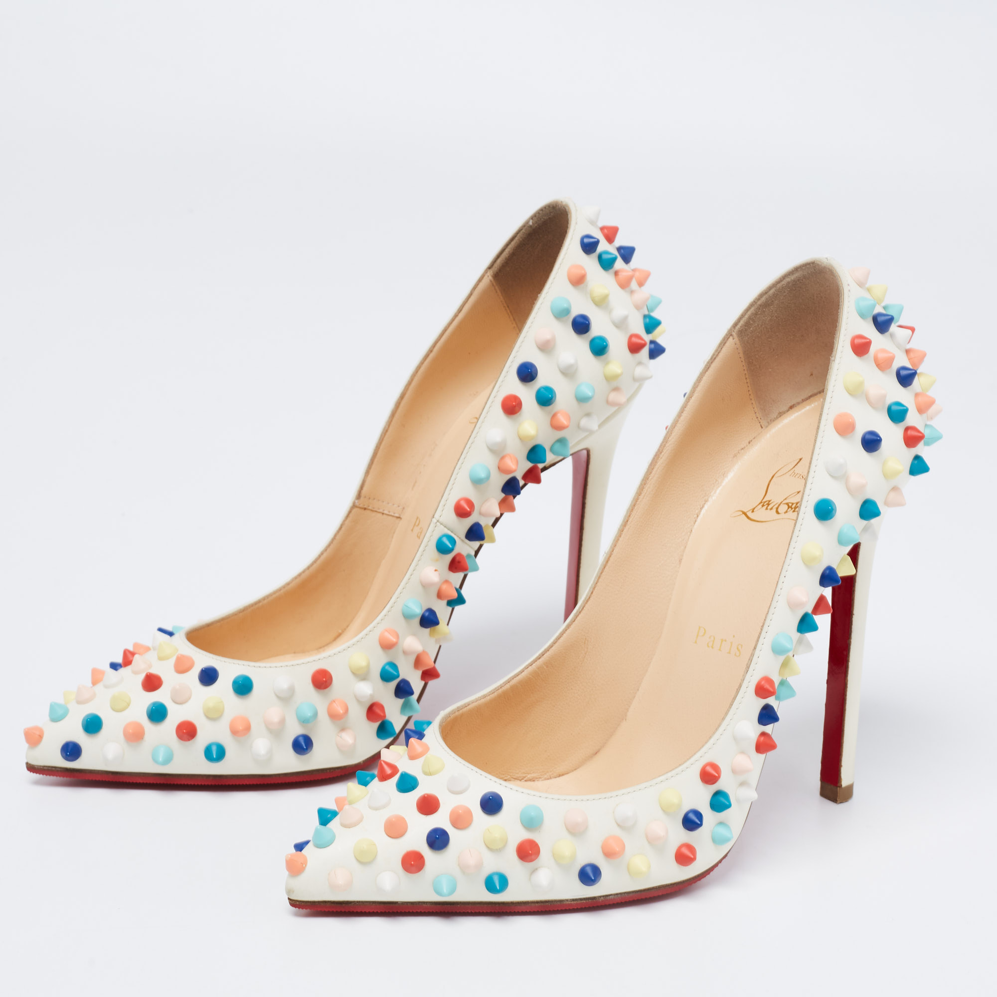 

Christian Louboutin Multicolor Leather Pigalle Spike Pumps Size, White