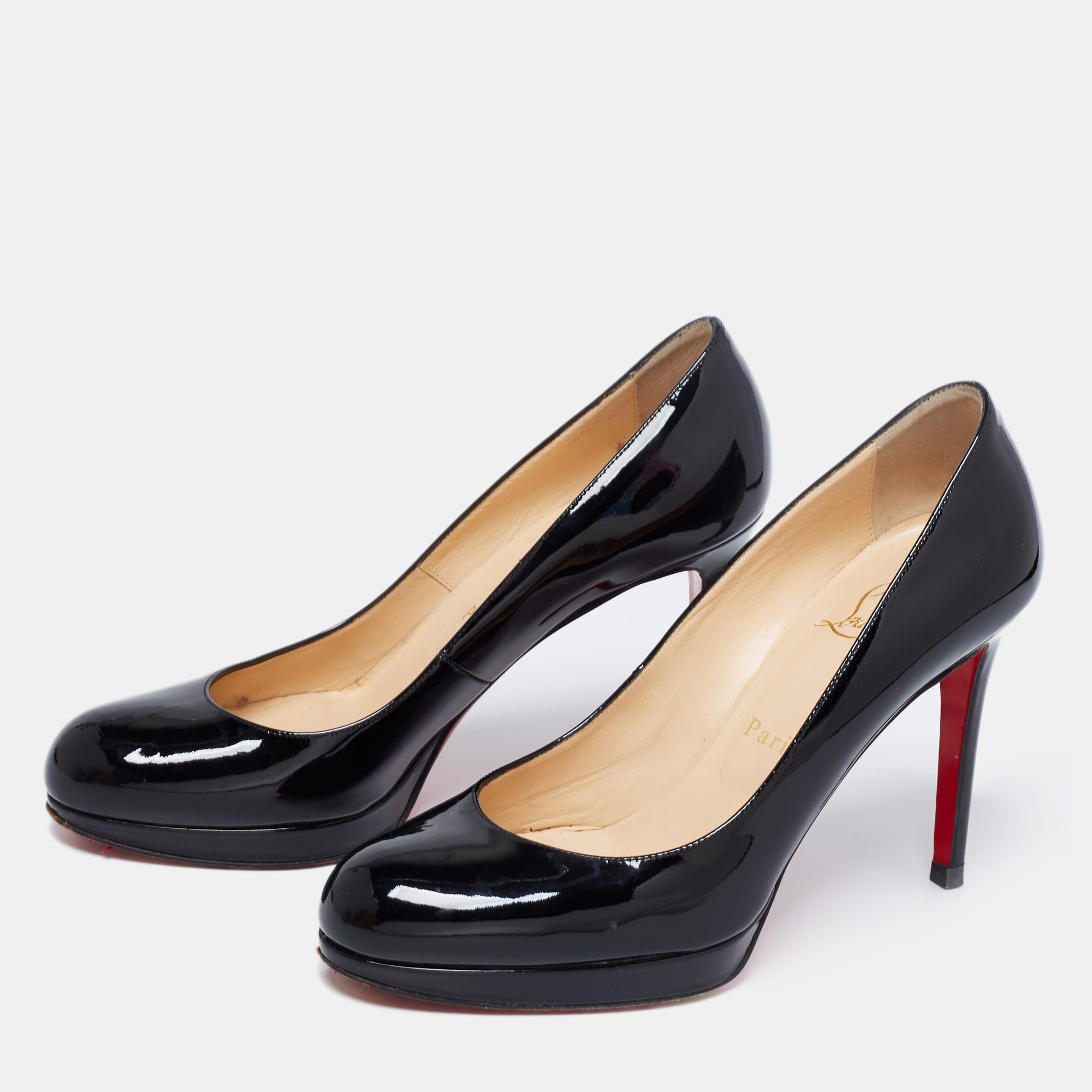 

Christian Louboutin Black Patent Leather New Simple Platform Pumps Size