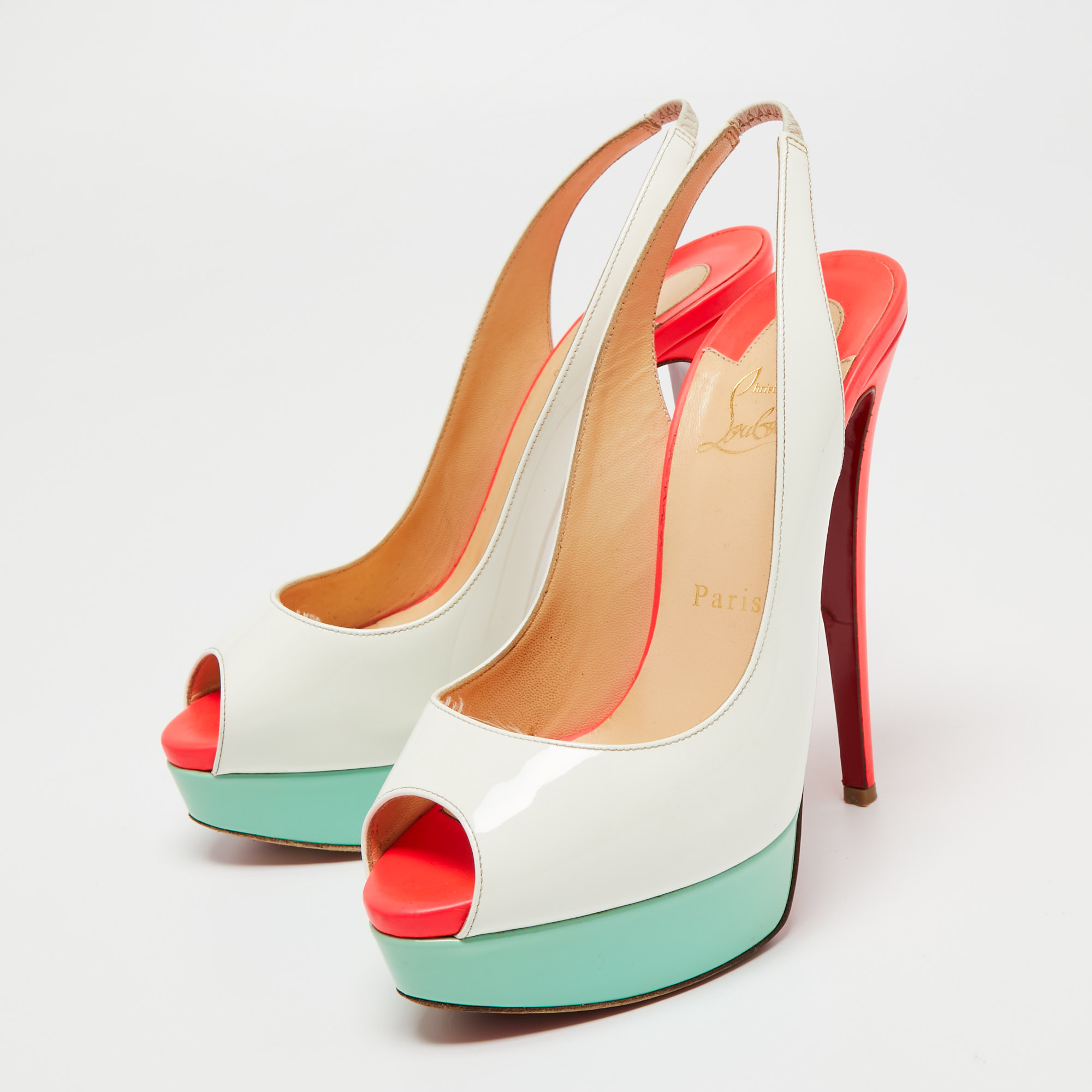

Christian Louboutin White Patent Leather Lady Peep Sandals Size