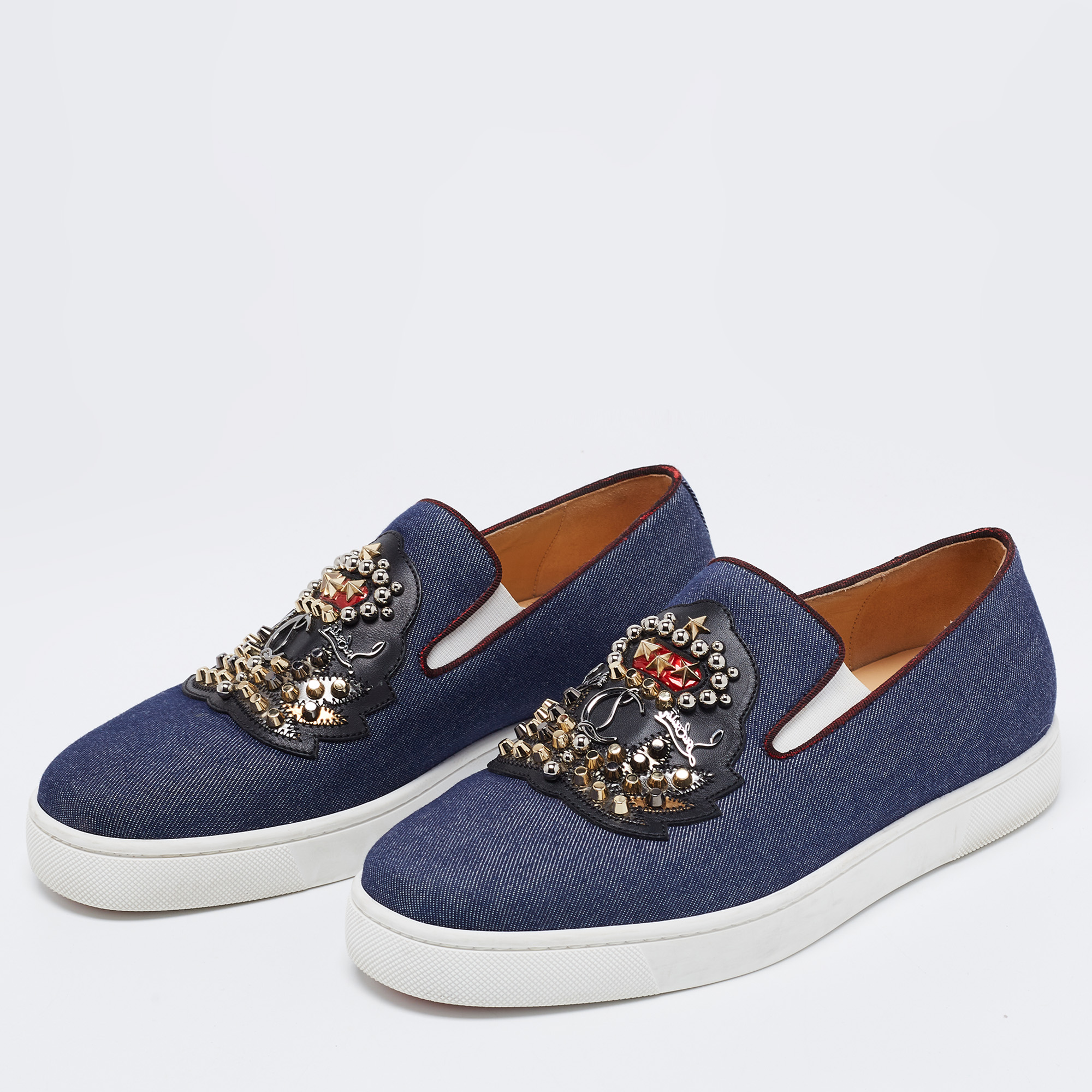 

Christian Louboutin Blue Denim Embellished Slip-On Sneakers Size