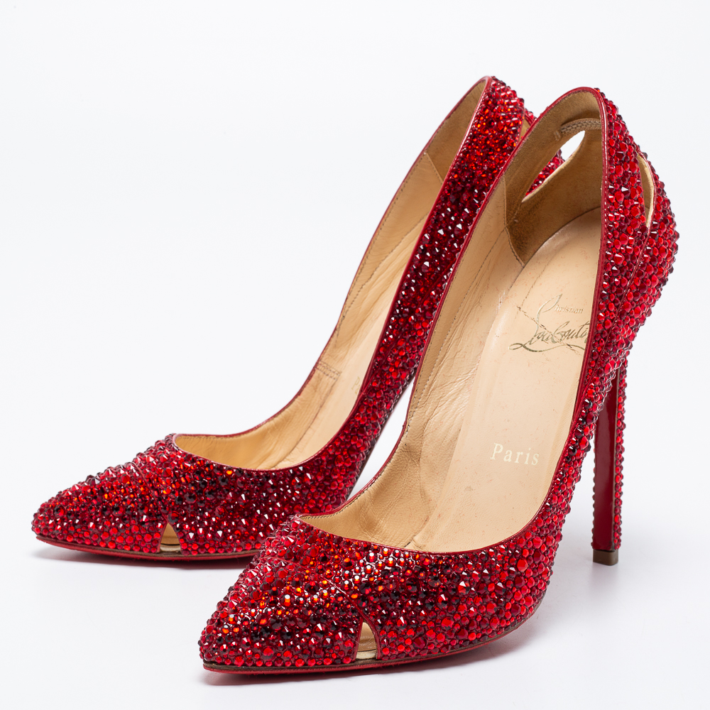 

Christian Louboutin Red Cut-Out Leather Strass Degrade Pumps Size