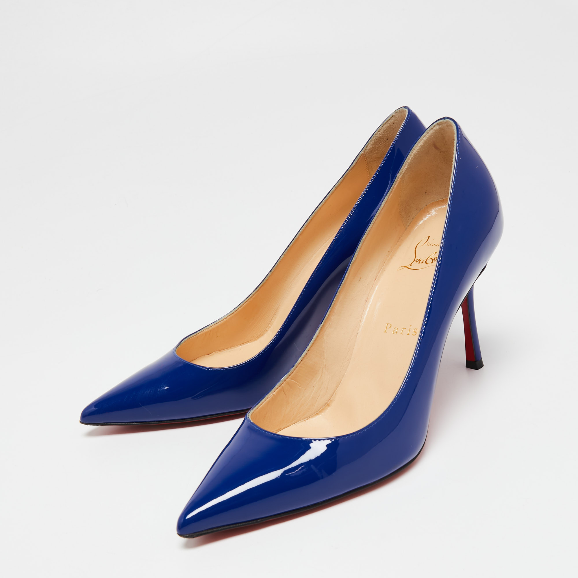 

Christian Louboutin Royal Blue Patent Leather Pointed-Toe Pumps Size