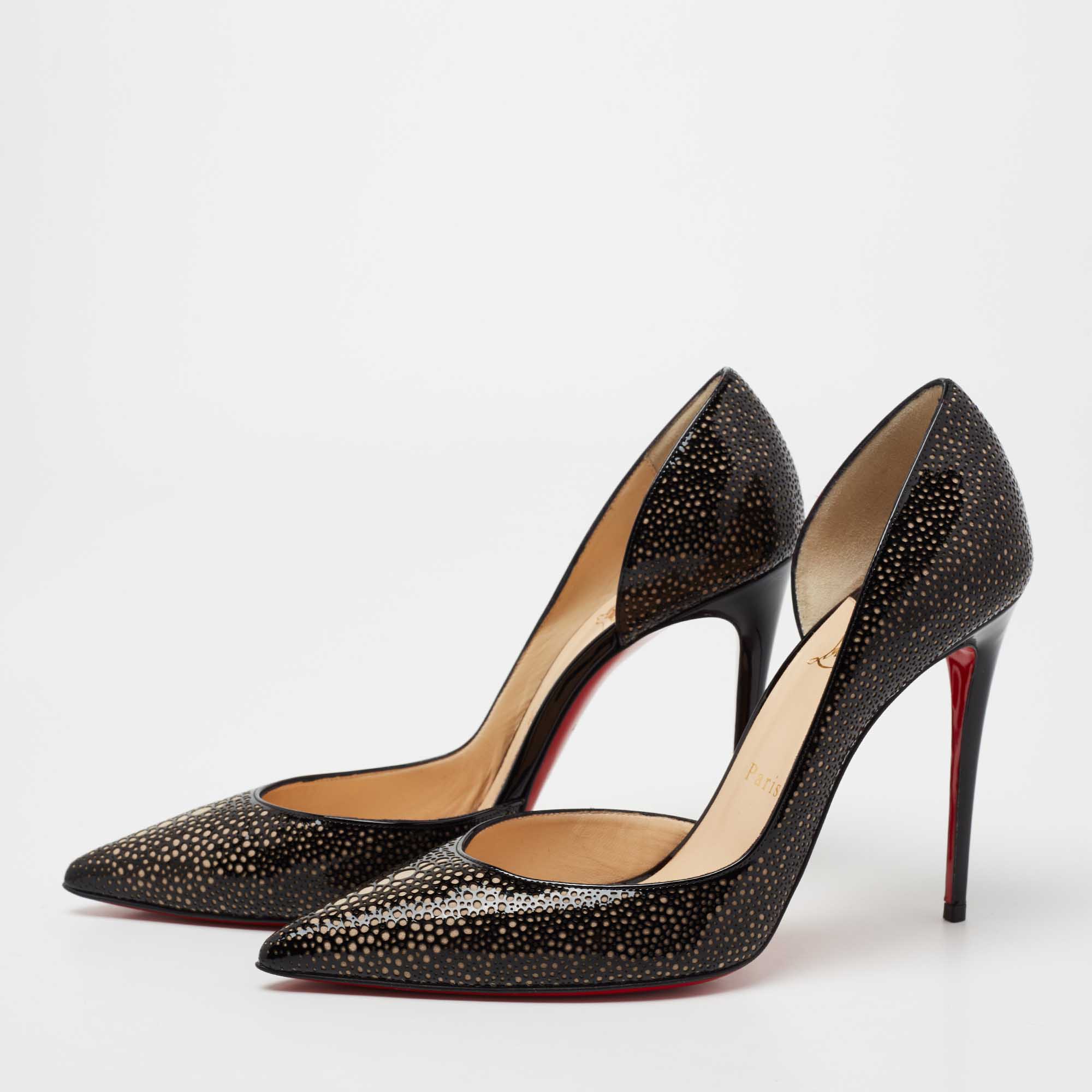 

Christian Louboutin Black Laser Cut Patent Leather and Suede Galupump Pumps Size