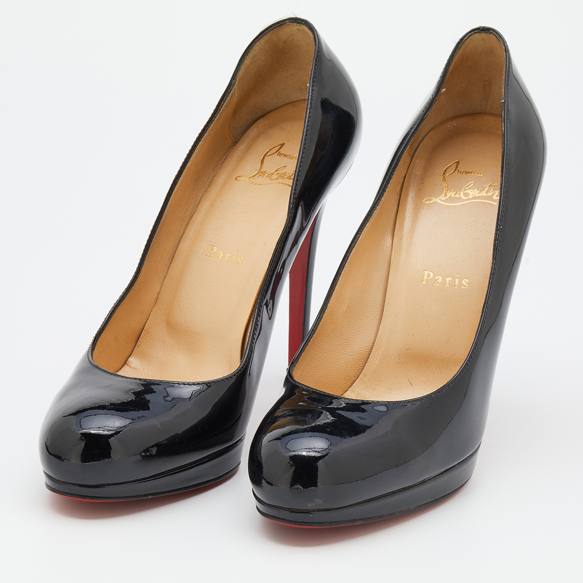 

Christian Louboutin Black Patent Leather New Simple Platform Pumps Size
