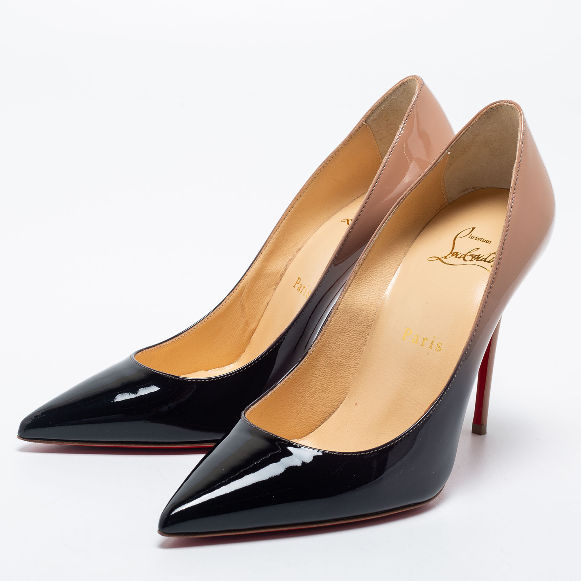 

Christian Louboutin Black/Beige Patent Leather Kate Degrade Pumps Size