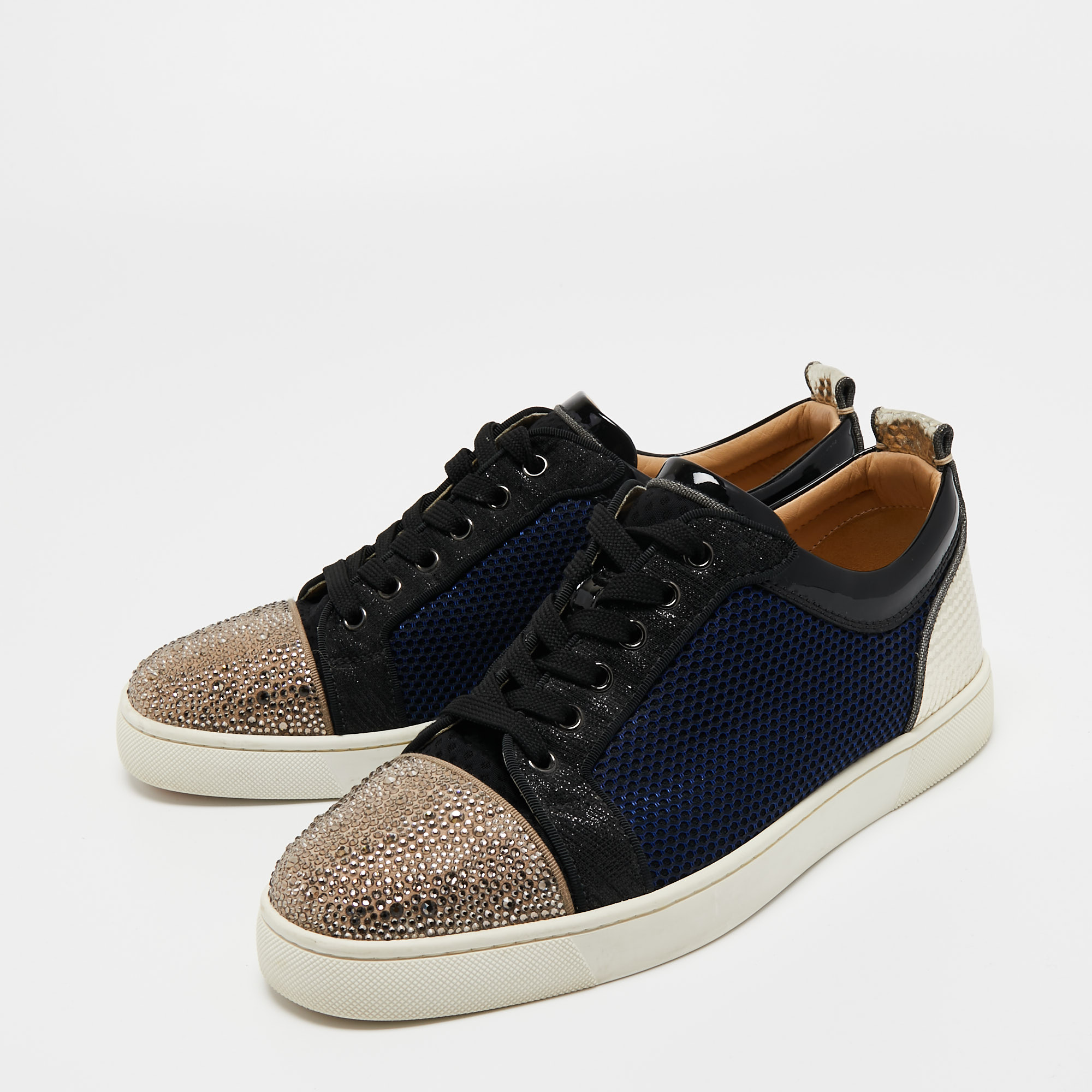 

Christian Louboutin Tricolor Patent and Lace Orlato Low Top Sneakers Size, Blue