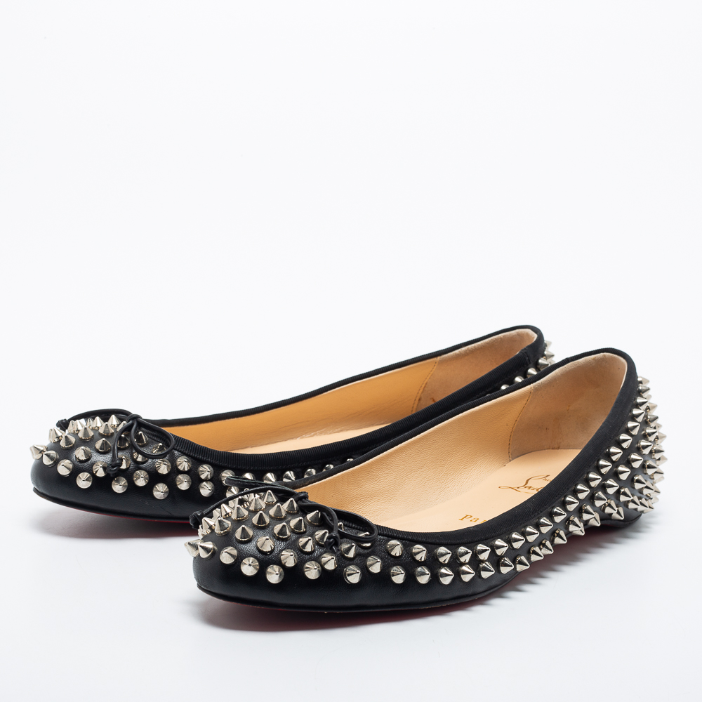 

Christian Louboutin Black Leather Spike Pointed Toe Ballet Flats Size