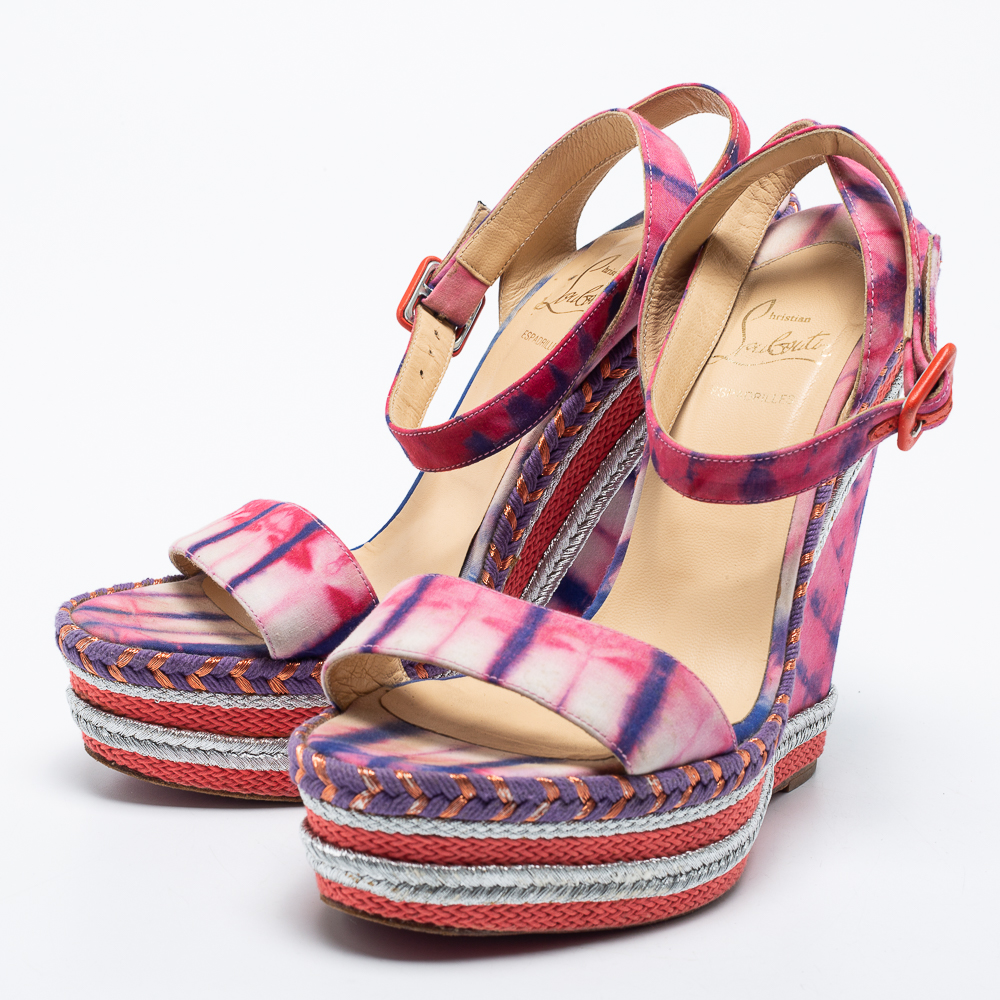 

Christian Louboutin Multicolor Fabric Wedge Platform Sandals Size