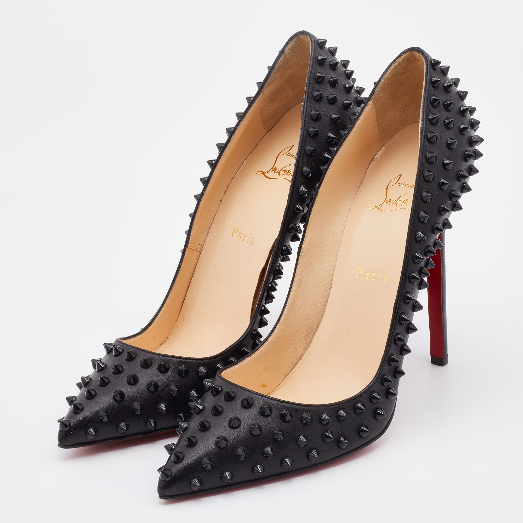 

Christian Louboutin Black Leather Pigalle Spikes Pumps Size