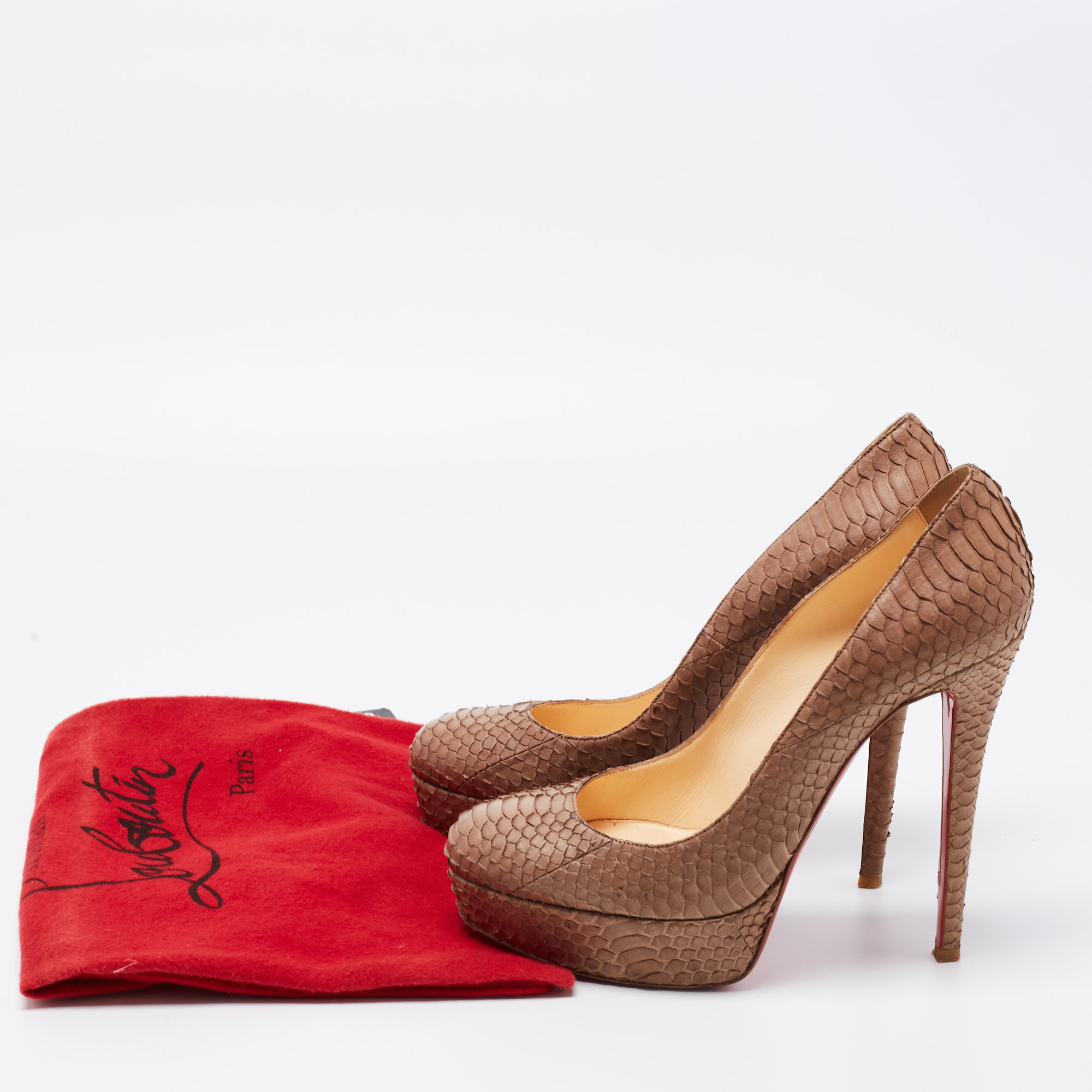 Christian Louboutin Beige Python Leather Peep Toe Pumps Size 39 