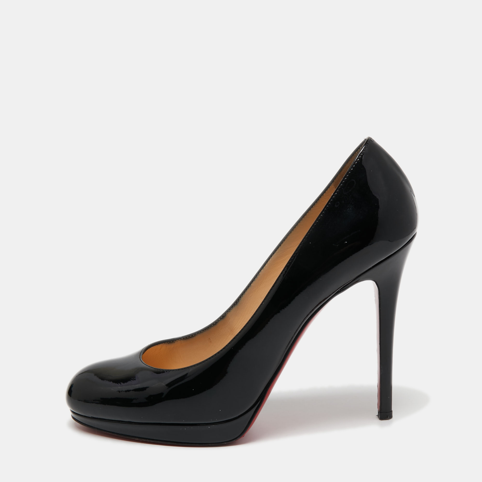 Pre-owned Christian Louboutin Black Patent Leather New Simple Platform Pumps Size 38.5