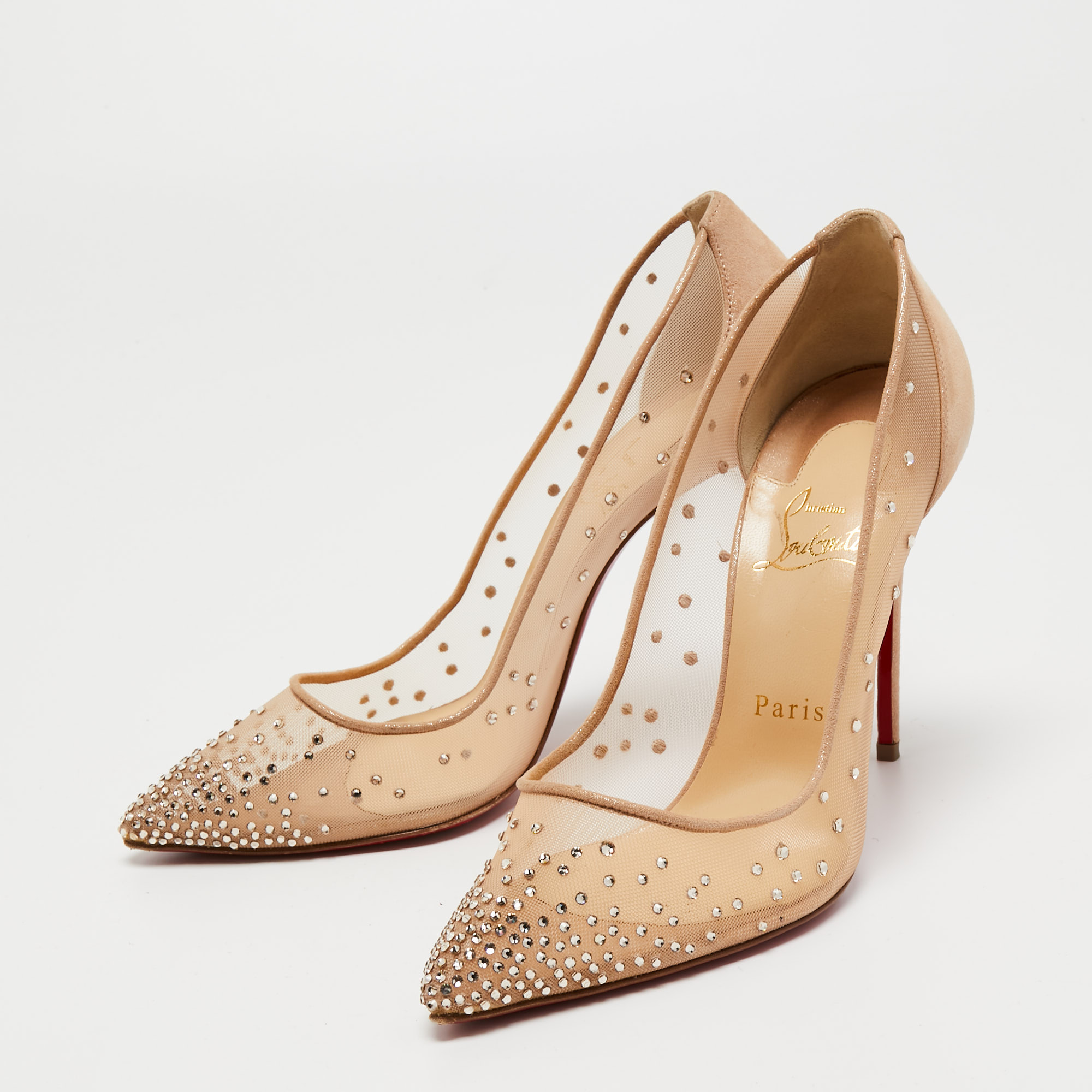 

Christian Louboutin Beige Mesh And Suede Follies Strass Pumps Size