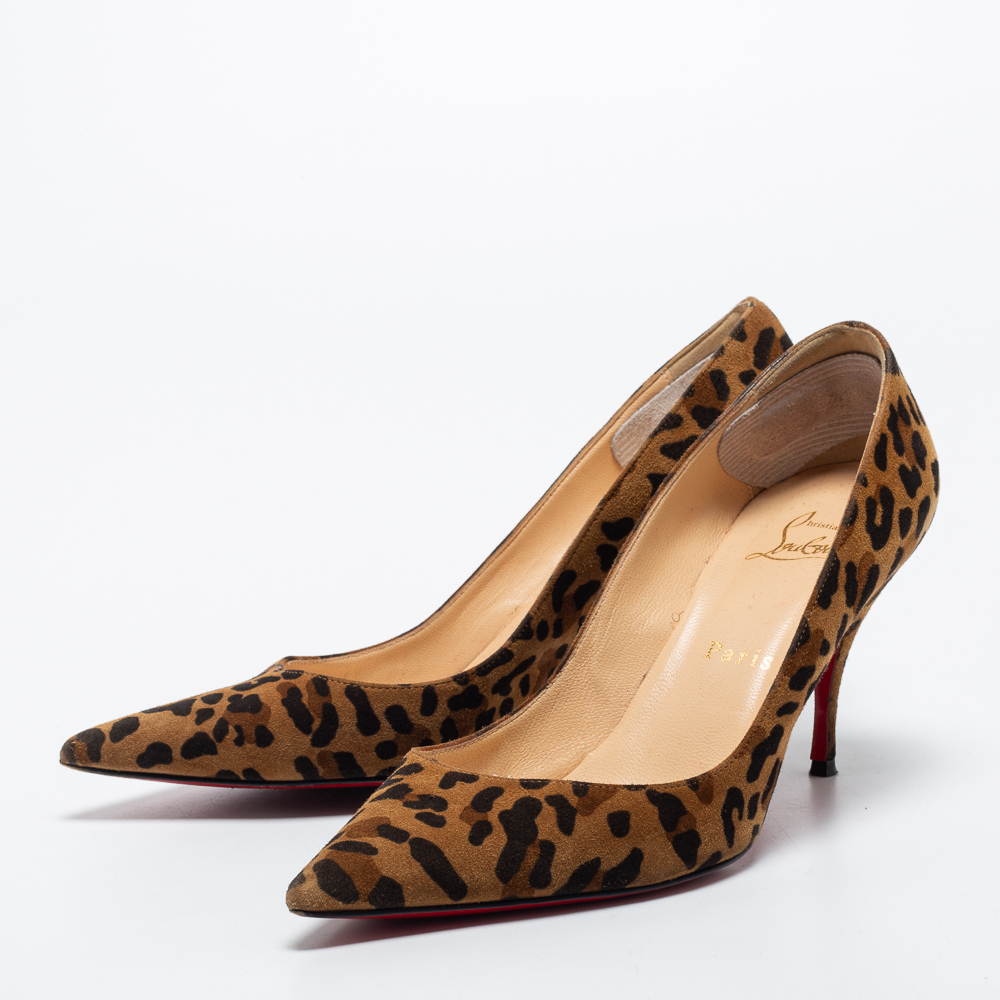 

Christian Louboutin Brown/Black Leopard Print Suede Kate Pumps Size