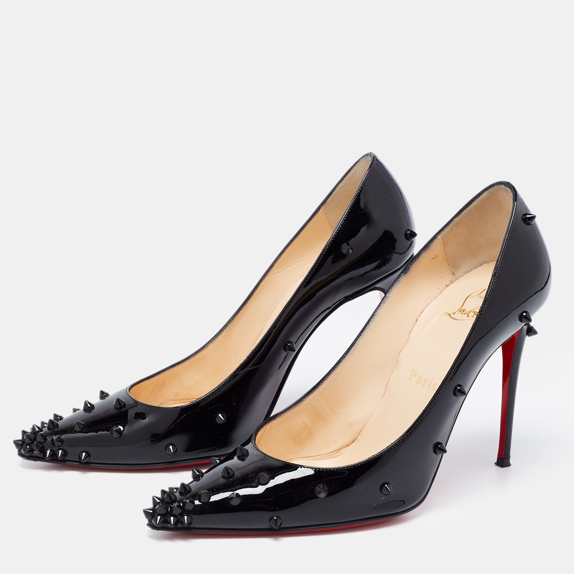 

Christian Louboutin Black Patent Leather Degraspike Pumps Size