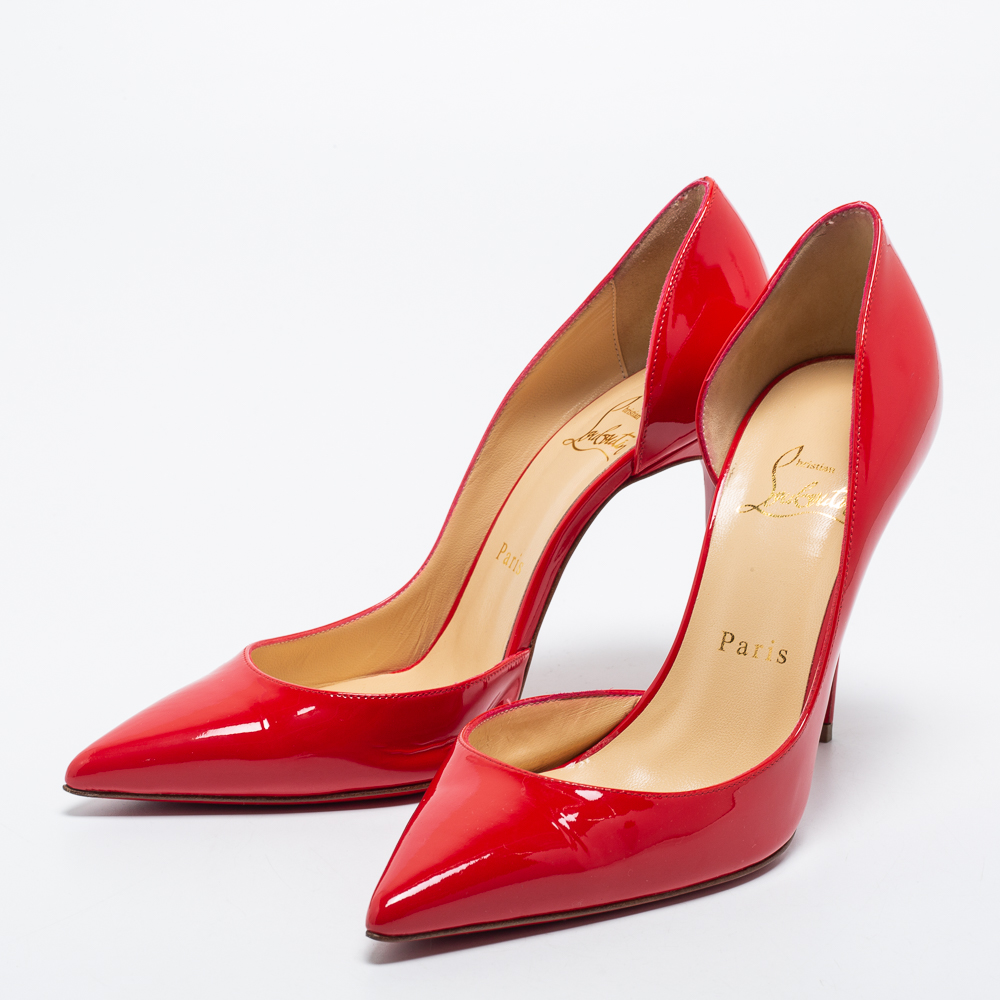 

Christian Louboutin Coral Red Patent Leather Iriza Pumps Size