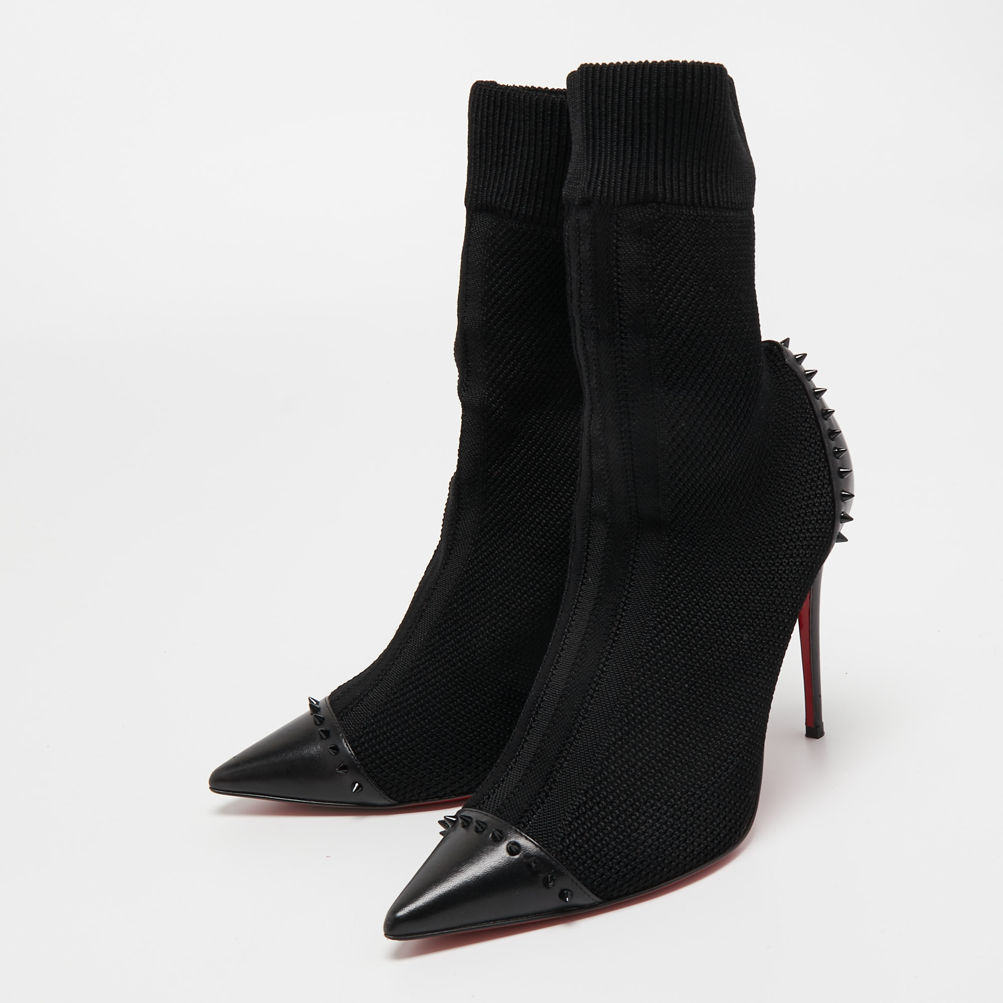 

Christian Louboutin Black Knit Fabric and Studded Leather Dovi Dova Sock Boots Size