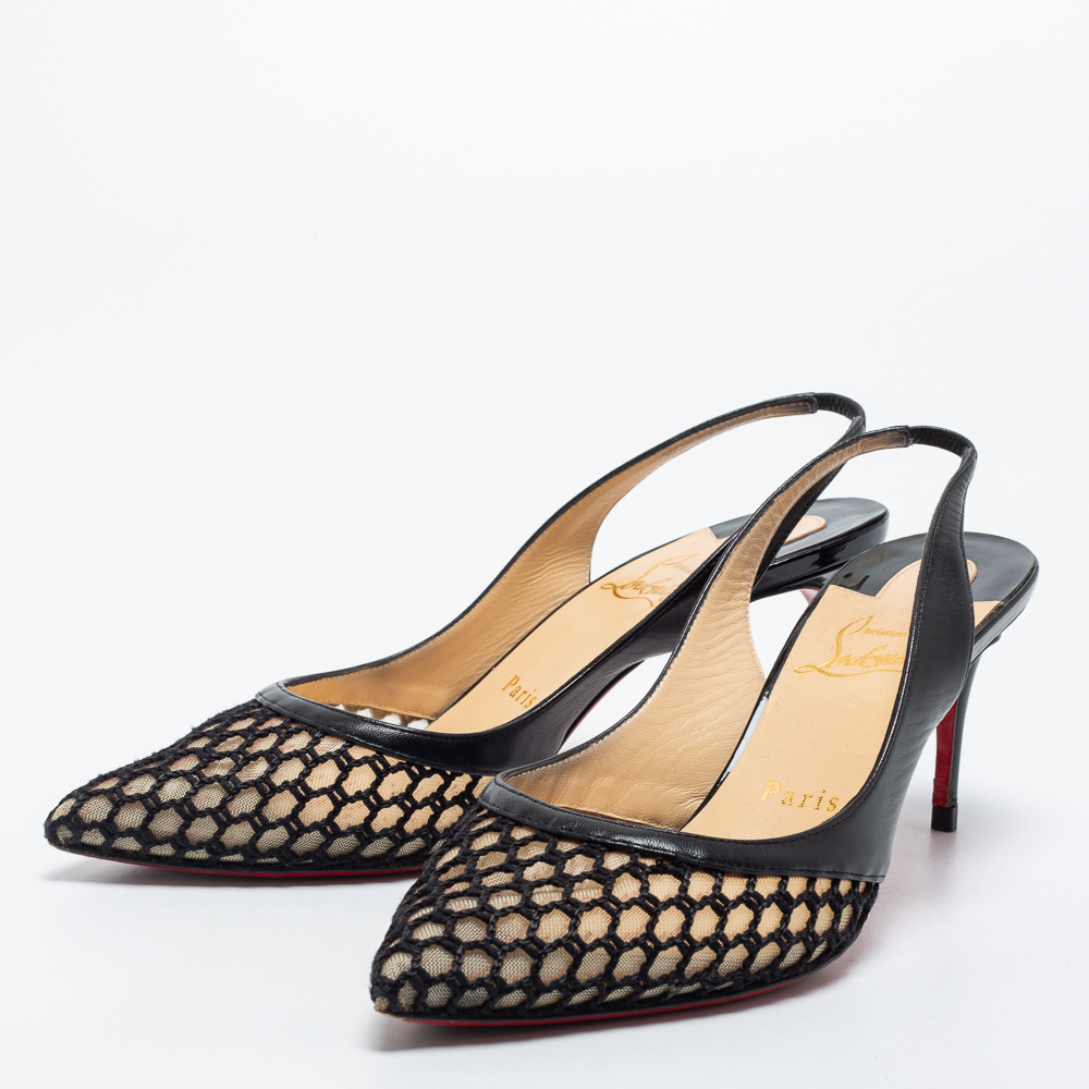

Christian Louboutin Black Mesh and Leather Miluna Slingback Pumps Size