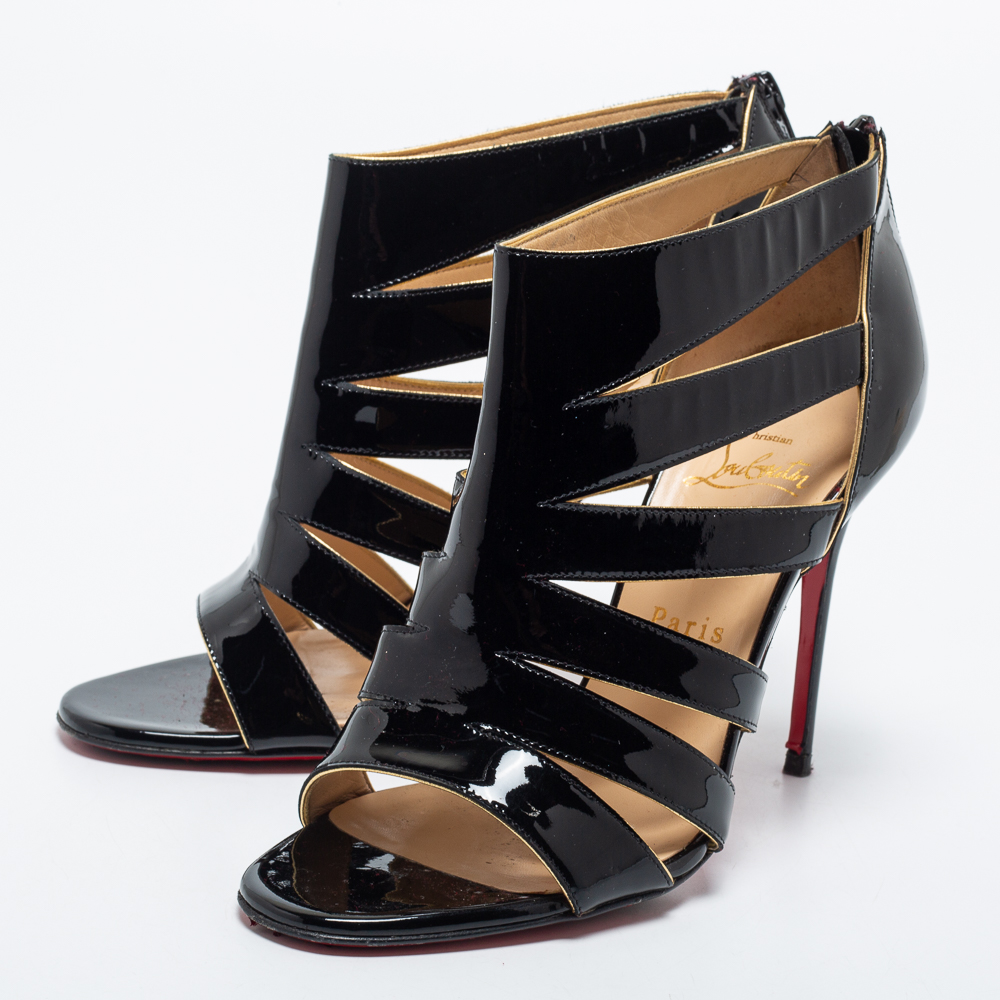 

Christian Louboutin Black Patent Leather Beauty K Cage Sandals Size