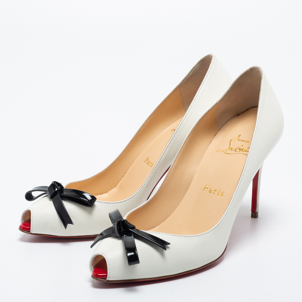 

Christian Louboutin White Leather Peep Toe Pumps Size