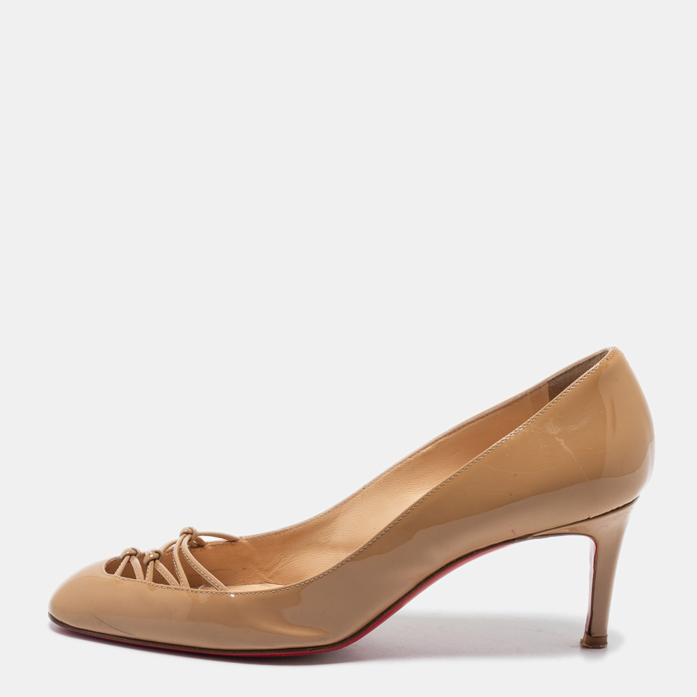 Pre-owned Christian Louboutin Beige Patent Leather Pumps Size 36