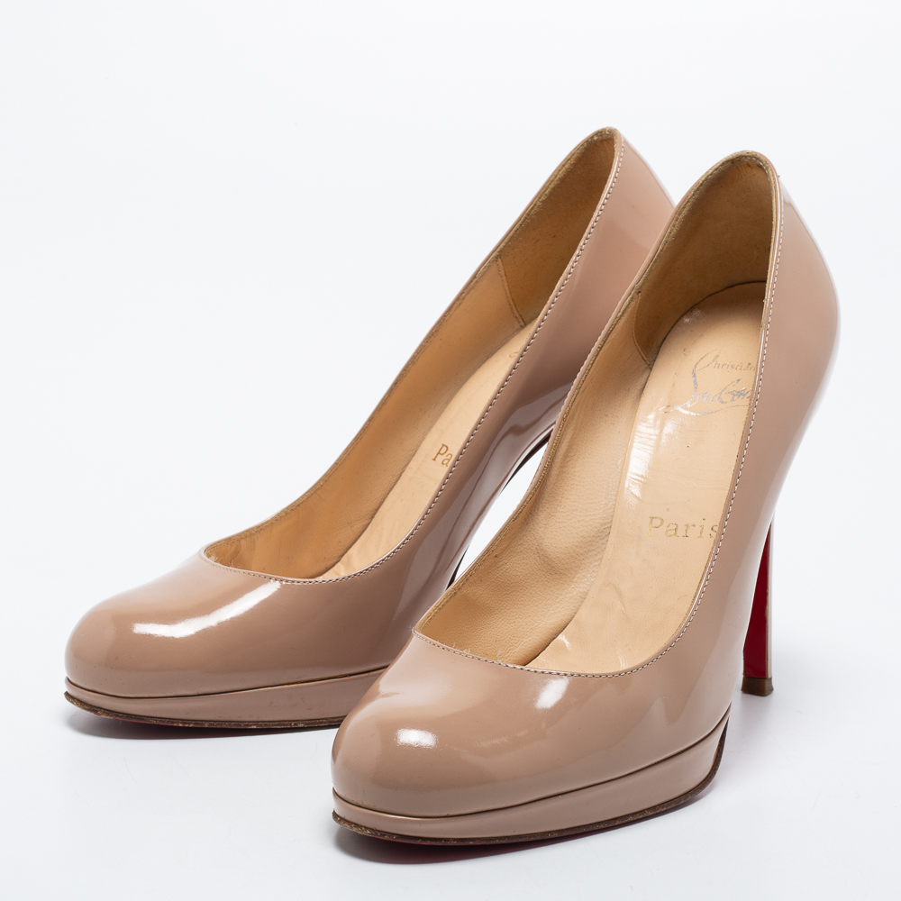 

Christian Louboutin Beige Patent Leather New Simple Platform Pumps Size