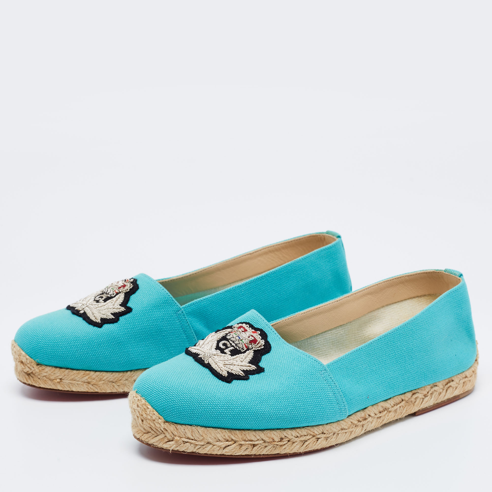 

Christian Louboutin Turquoise Canvas Galia Espadrille Flats Size, Blue