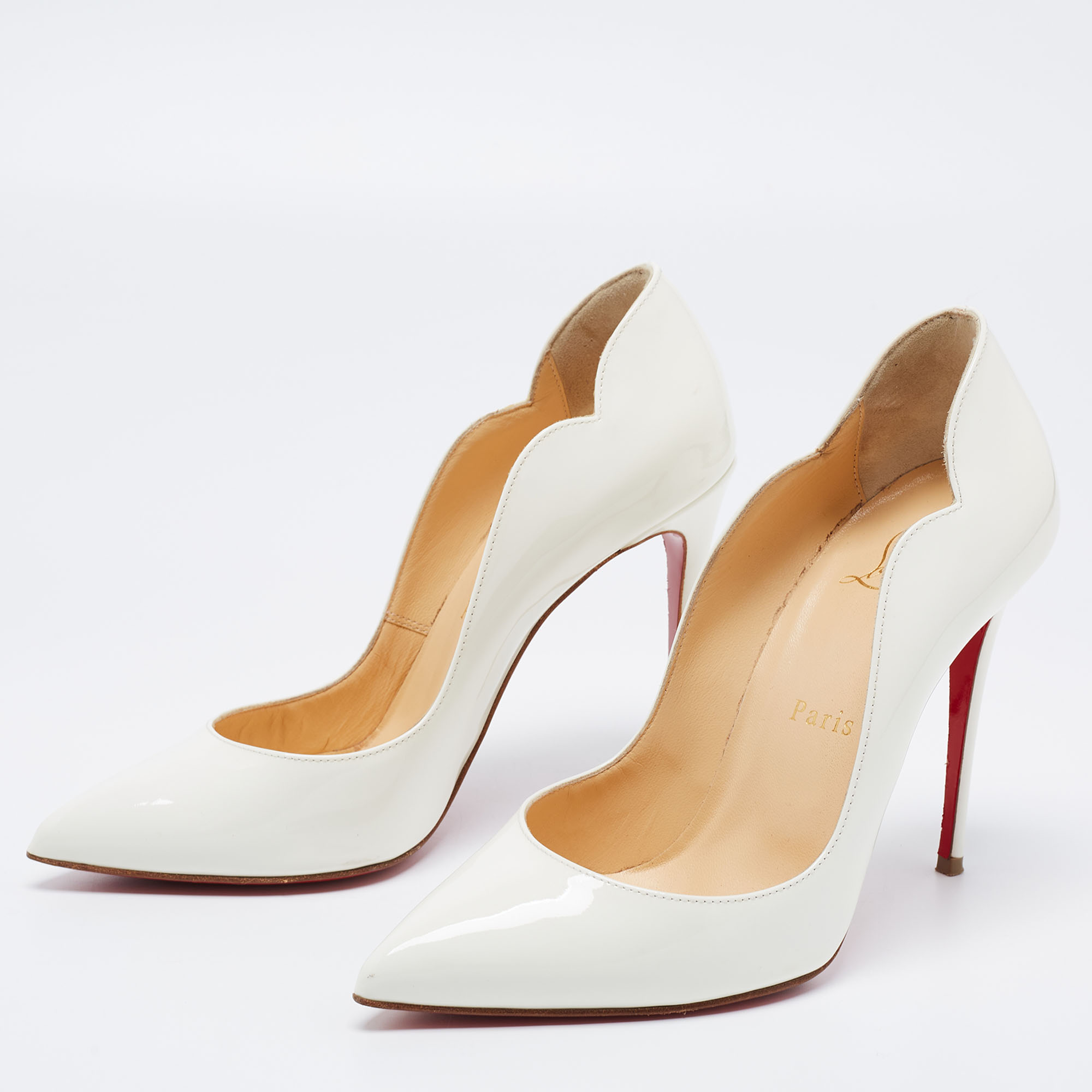 

Christian Louboutin White Patent Leather Hot Chick Pumps Size