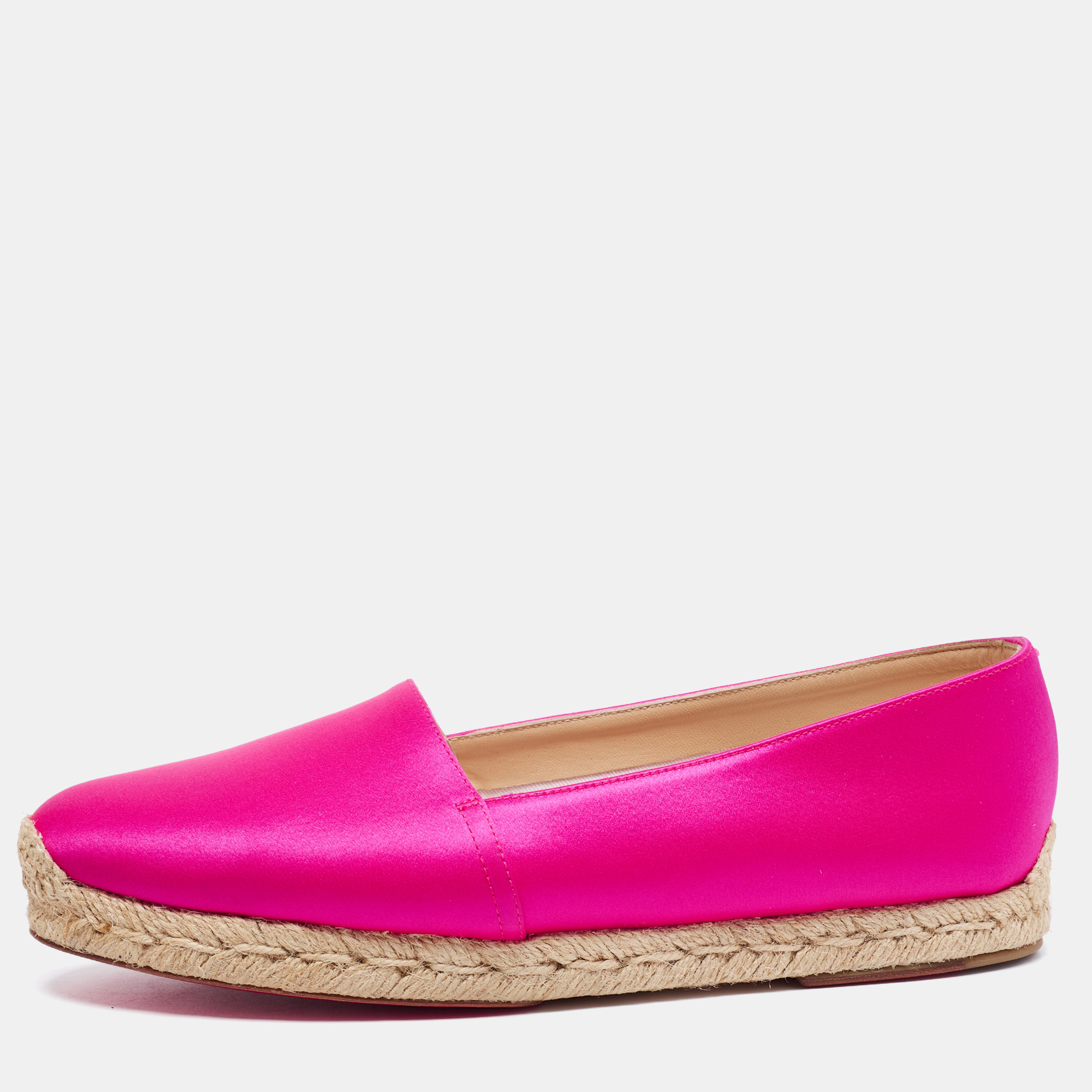 Pre-owned Christian Louboutin Pink Satin Espachica Espadrilles Flats Size 39