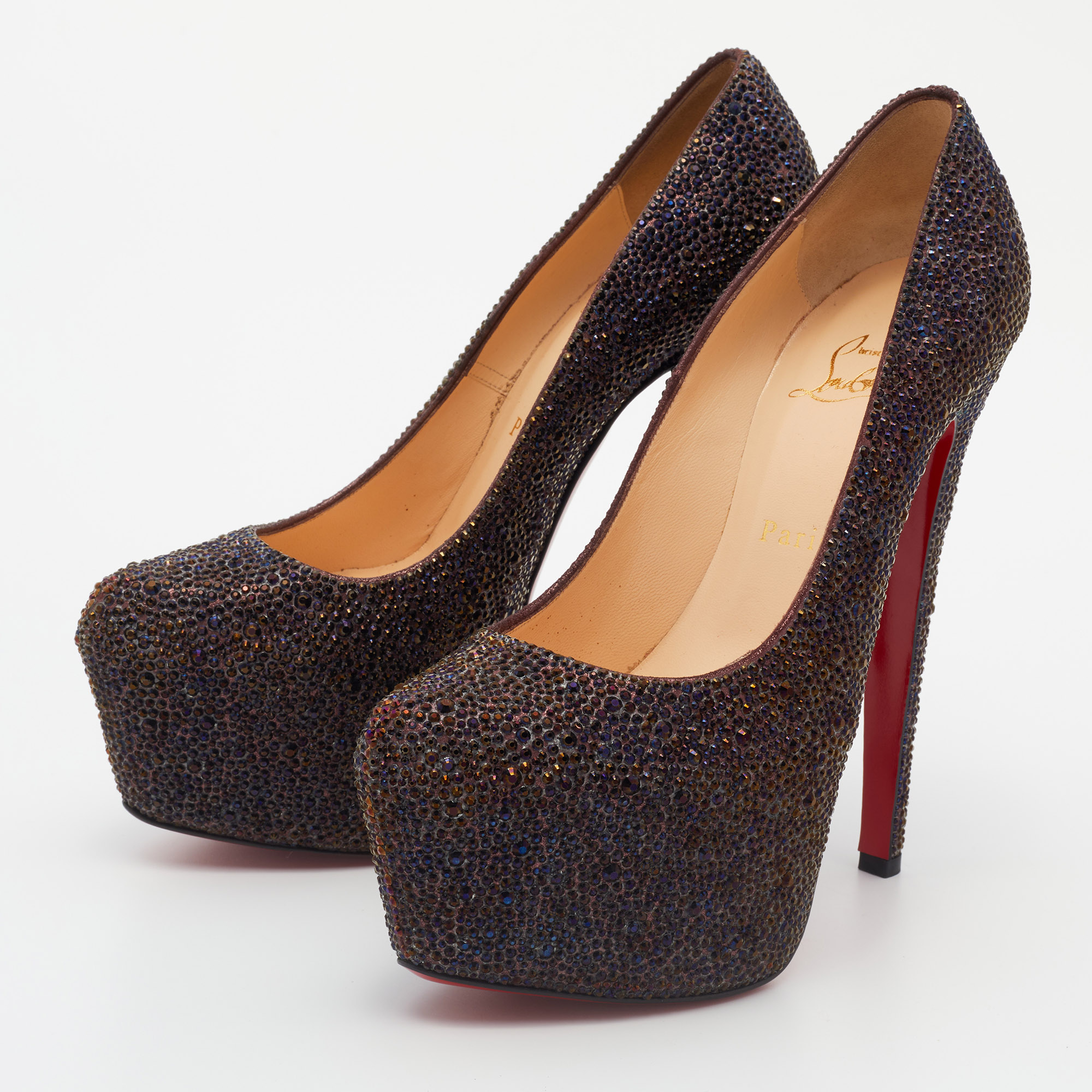 

Christian Louboutin Plum Crystal Embellished Leather Daffodile Pumps Size, Purple