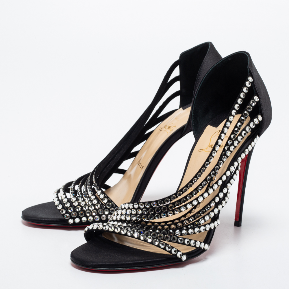 

Christian Louboutin Black Satin Strass Norina Sandals Size