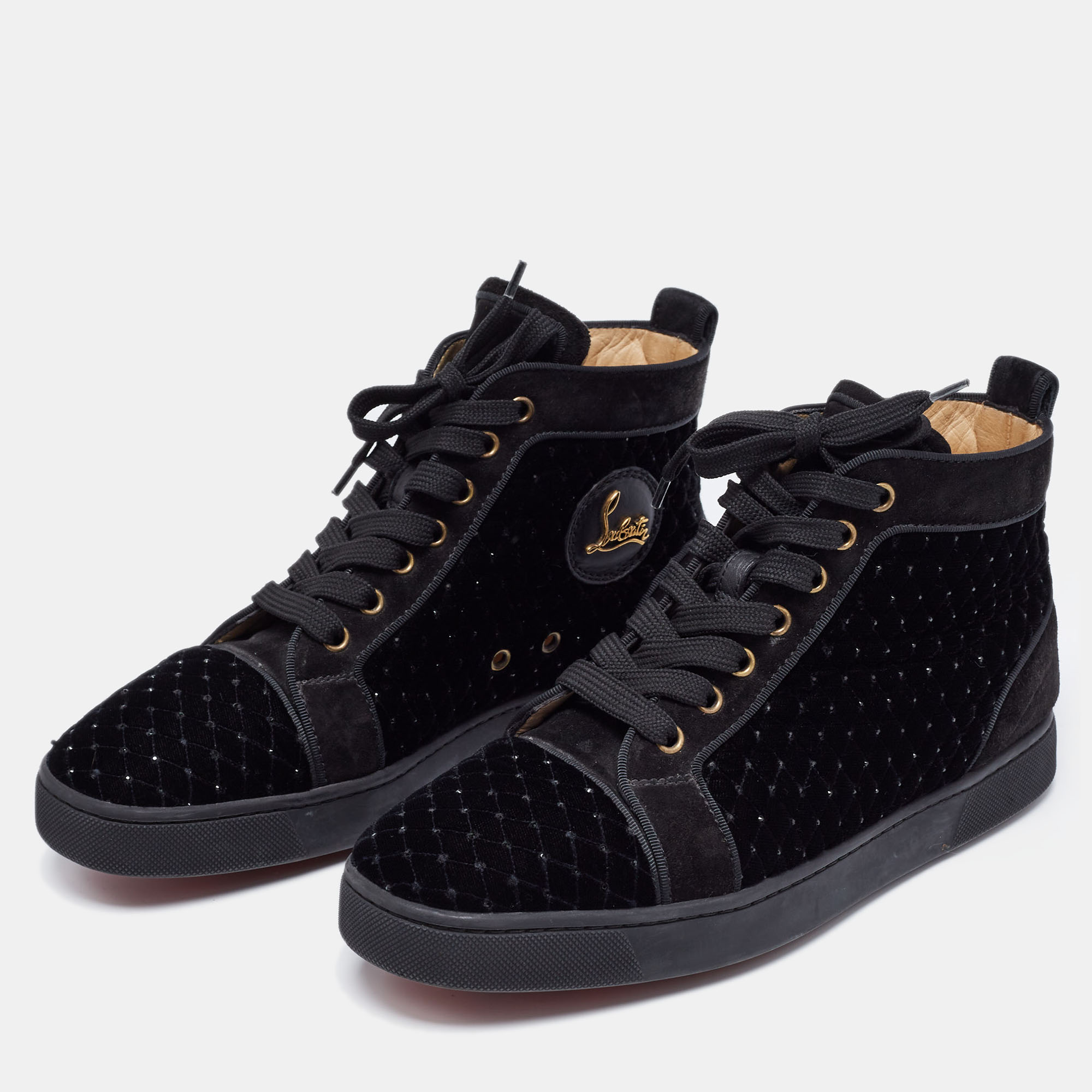 

Christian Louboutin Black Studded Velvet and Suede Louis Orlato High Top Sneakers Size