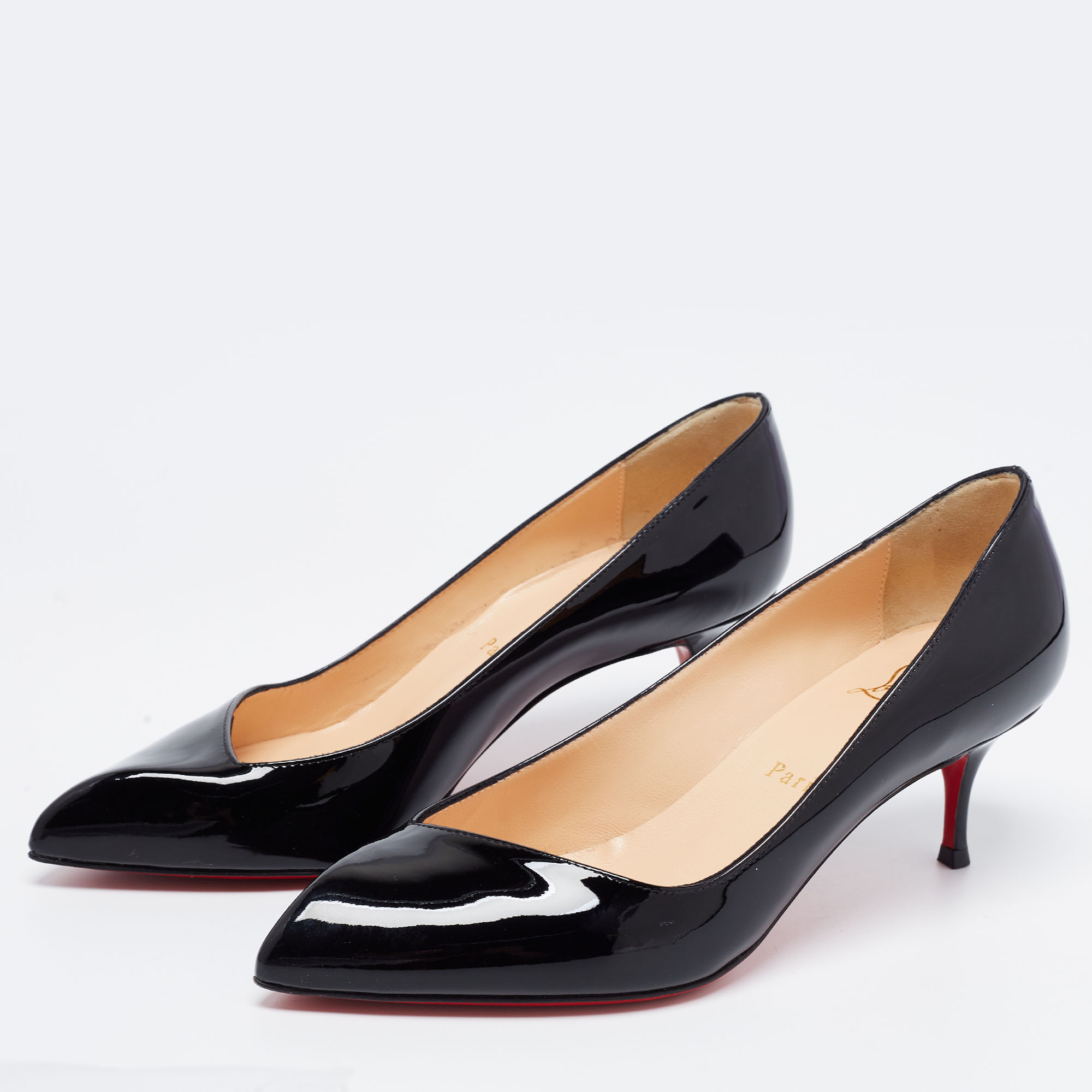 

Christian Louboutin Black Patent Leather Corneille Kitten Heel Pumps Size