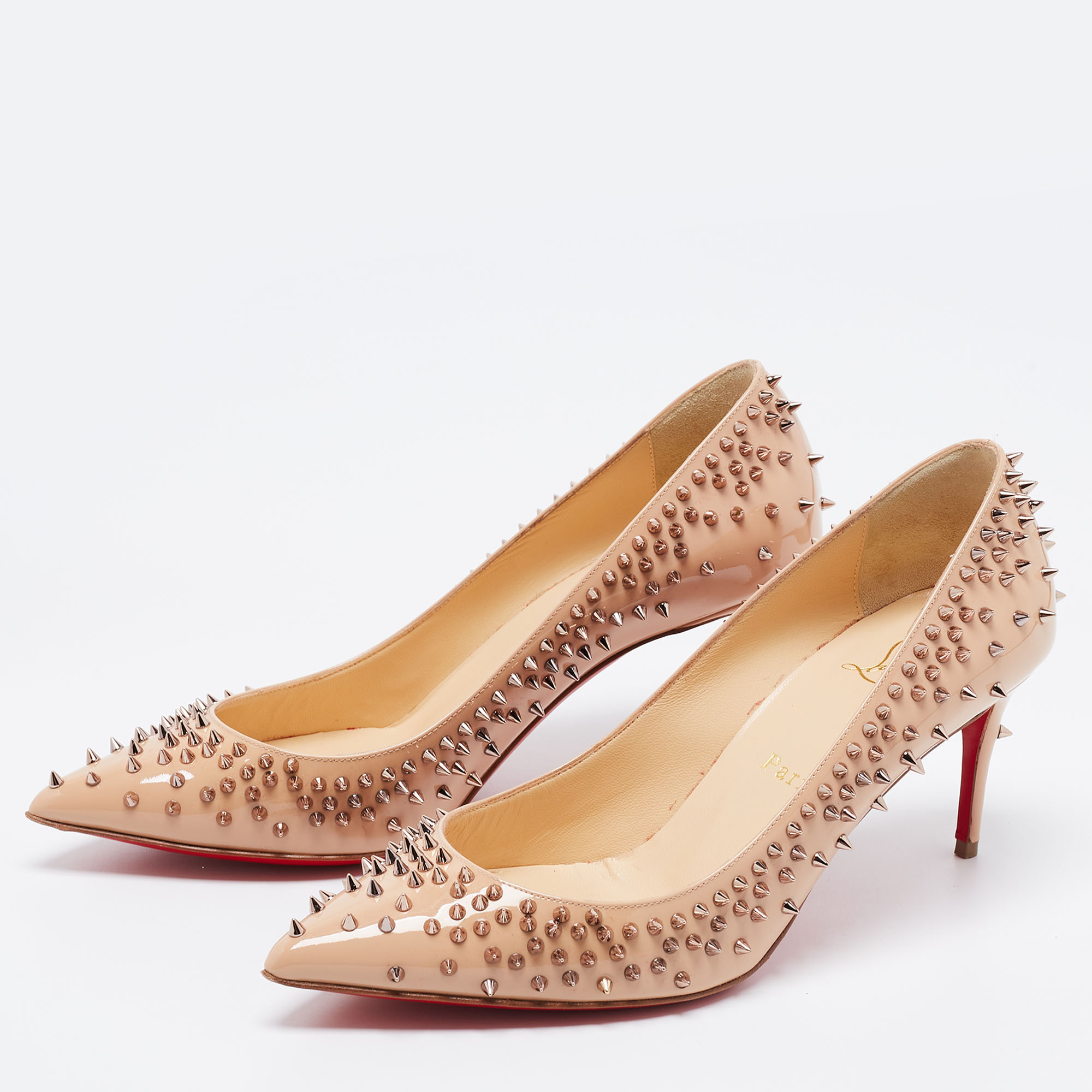 

Christian Louboutin Beige Patent Escarpic Spike Pointed Toe Pumps Size