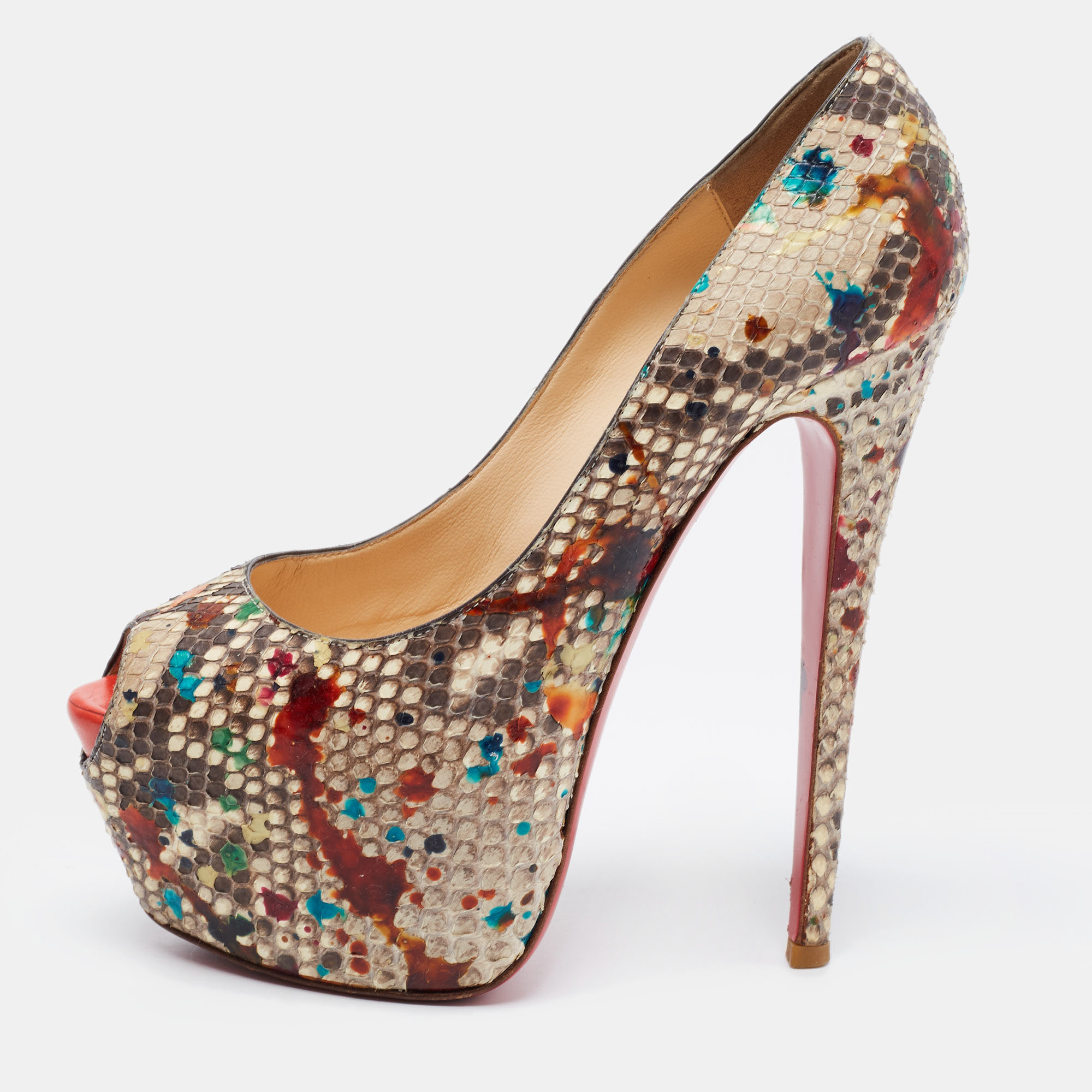 Pre-owned Christian Louboutin Multicolor Python Leather Highness Platform Pumps Size 38