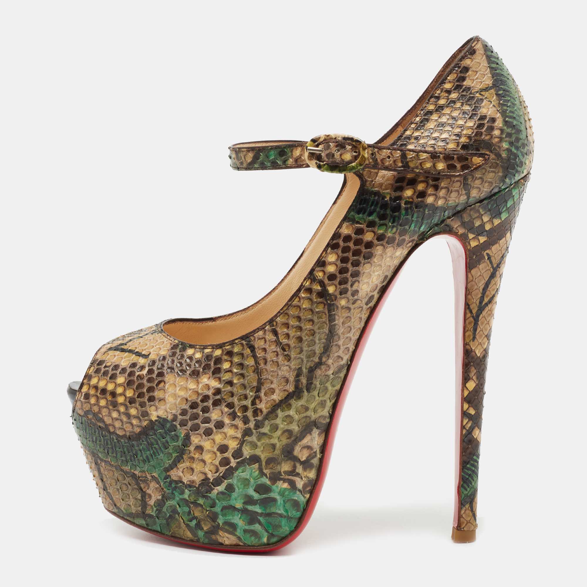 Pre-owned Christian Louboutin Multicolor Python Leather Lady Highness Pumps Size 37