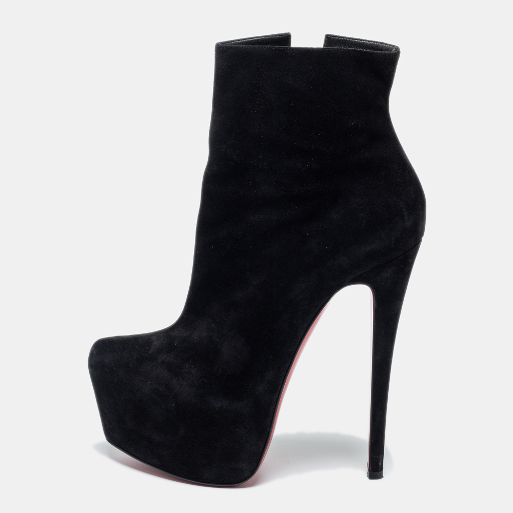 Pre-owned Christian Louboutin Black Suede Platform Ankle Boots Size 38